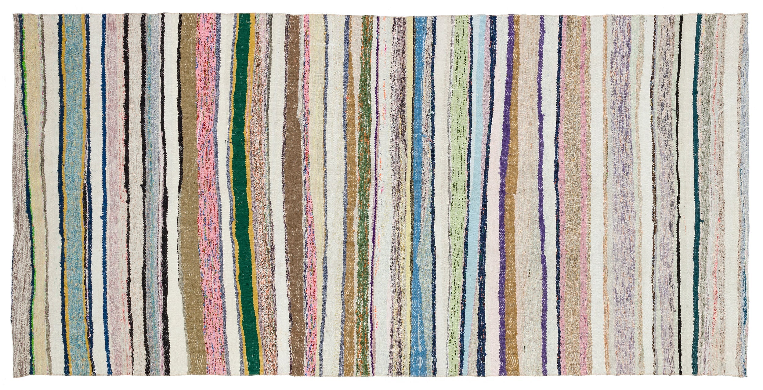 Girit Beige Striped Wool Handmade Area Rug 5'1" x 10'3"