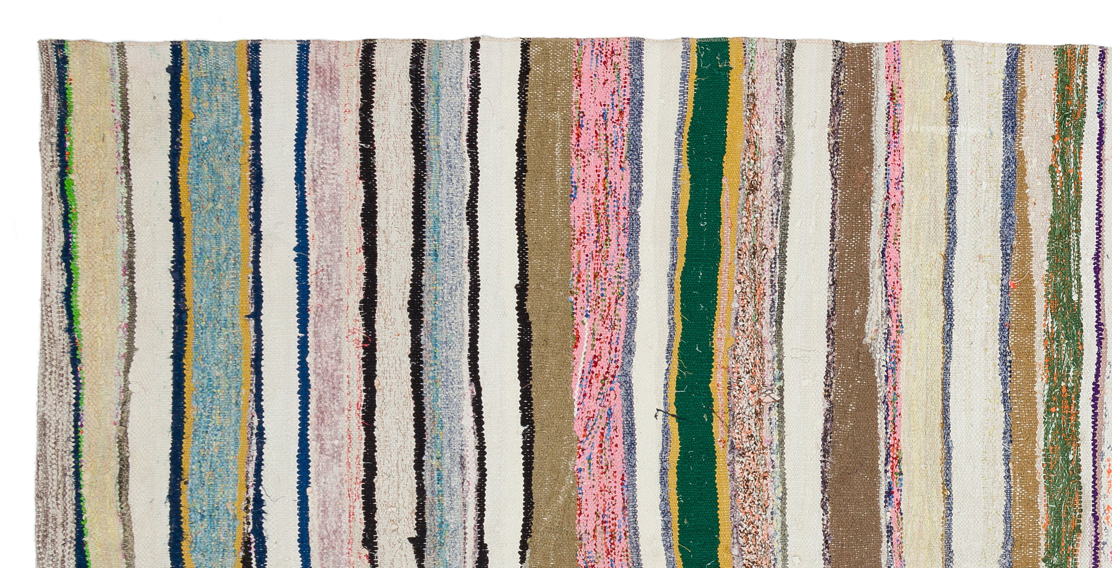 Girit Beige Striped Wool Handmade Area Rug 5'1" x 10'3"