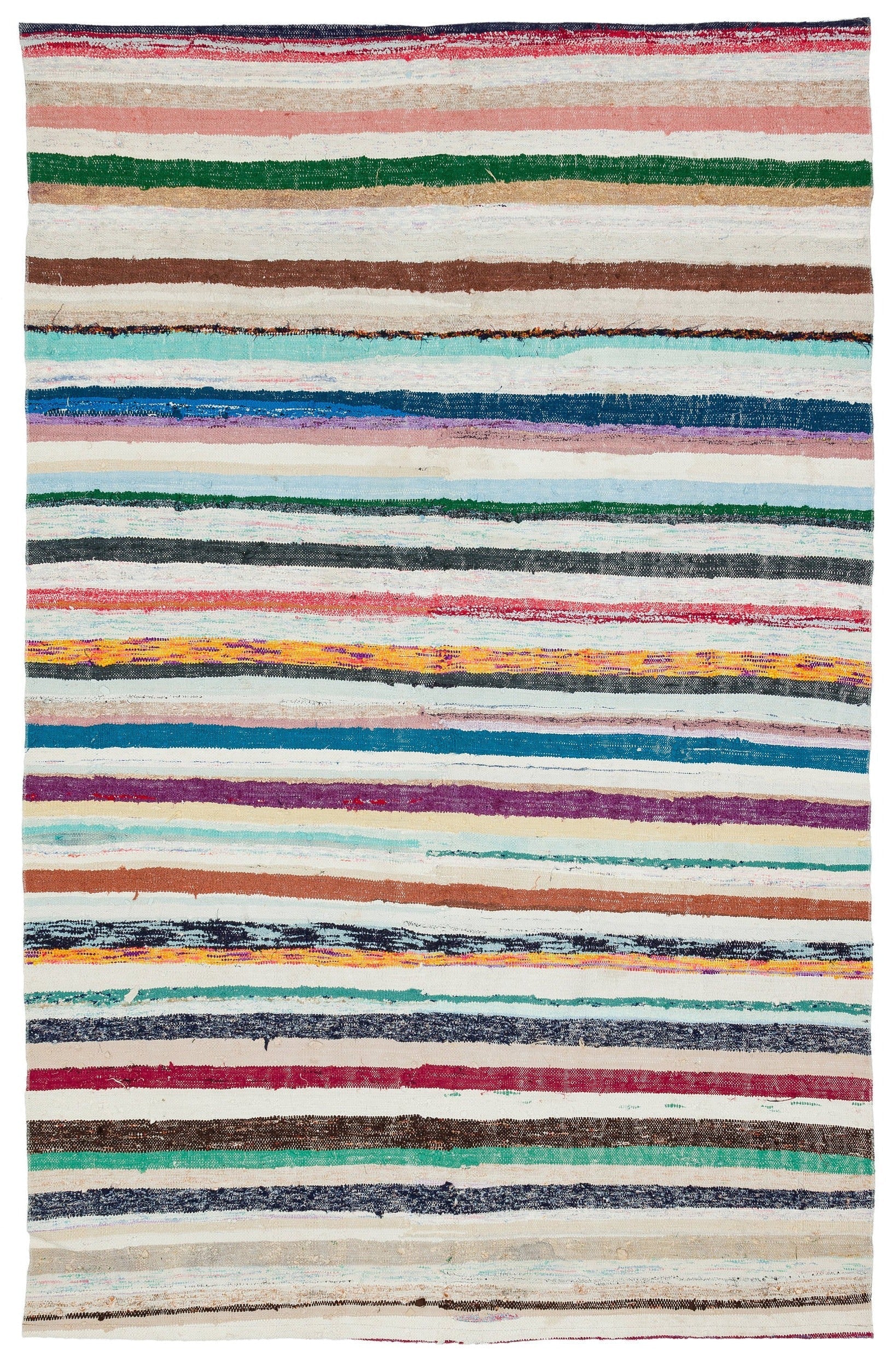 Girit Beige Striped Wool Handmade Area Rug 5'1" x 8'2"