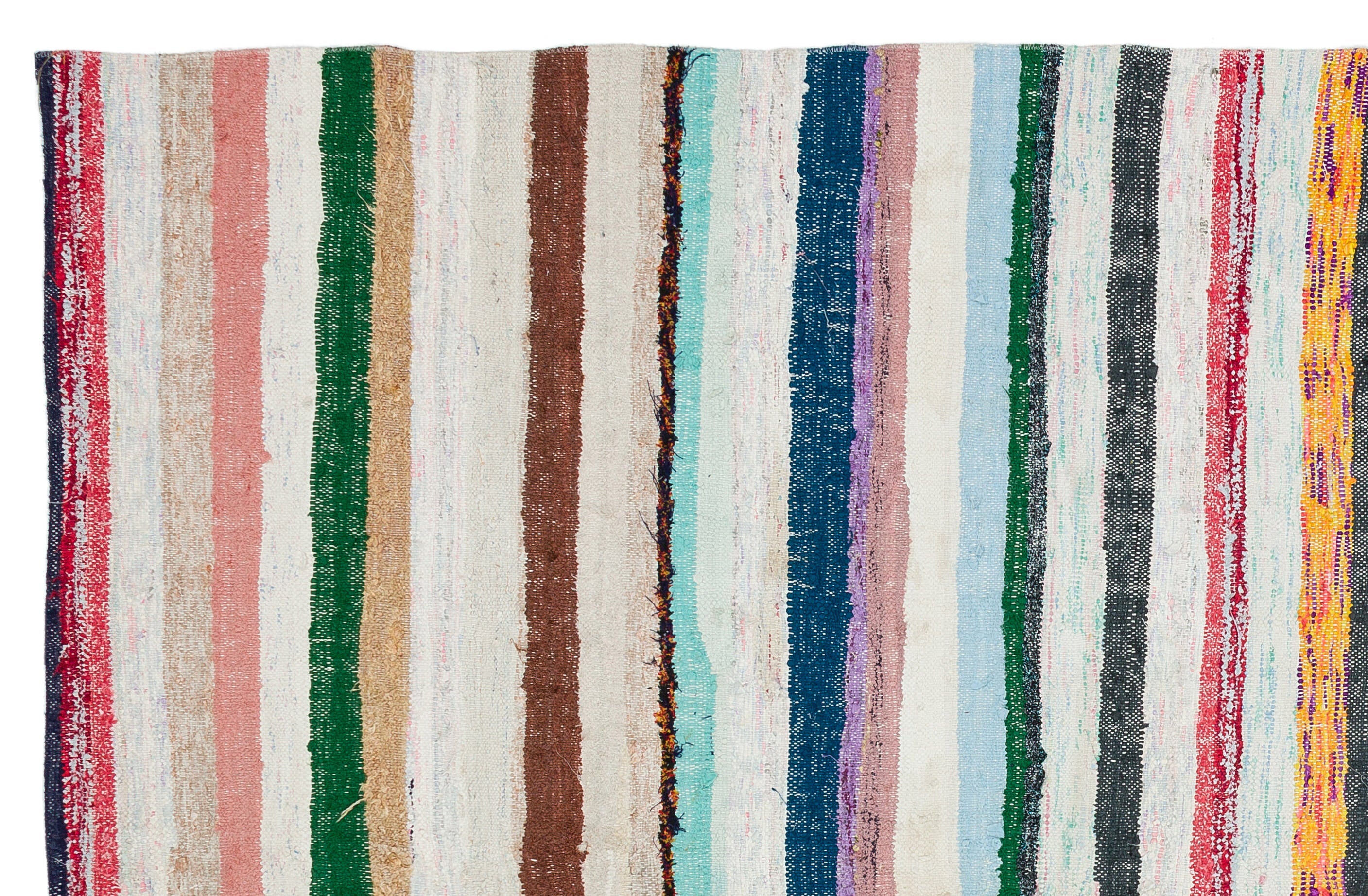 Girit Beige Striped Wool Handmade Area Rug 5'1" x 8'2"