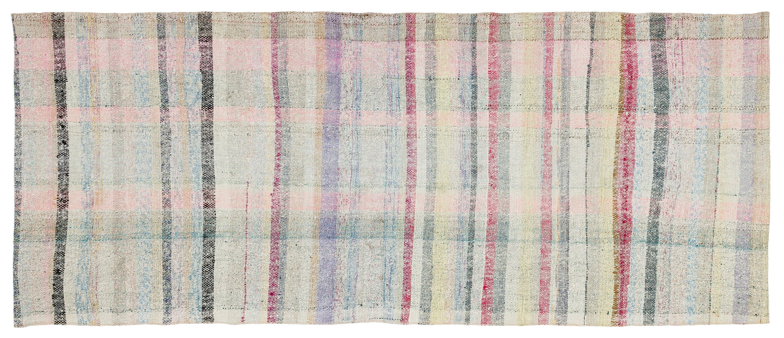 Girit Beige Striped Wool Handmade Area Rug 3'3" x 7'7"