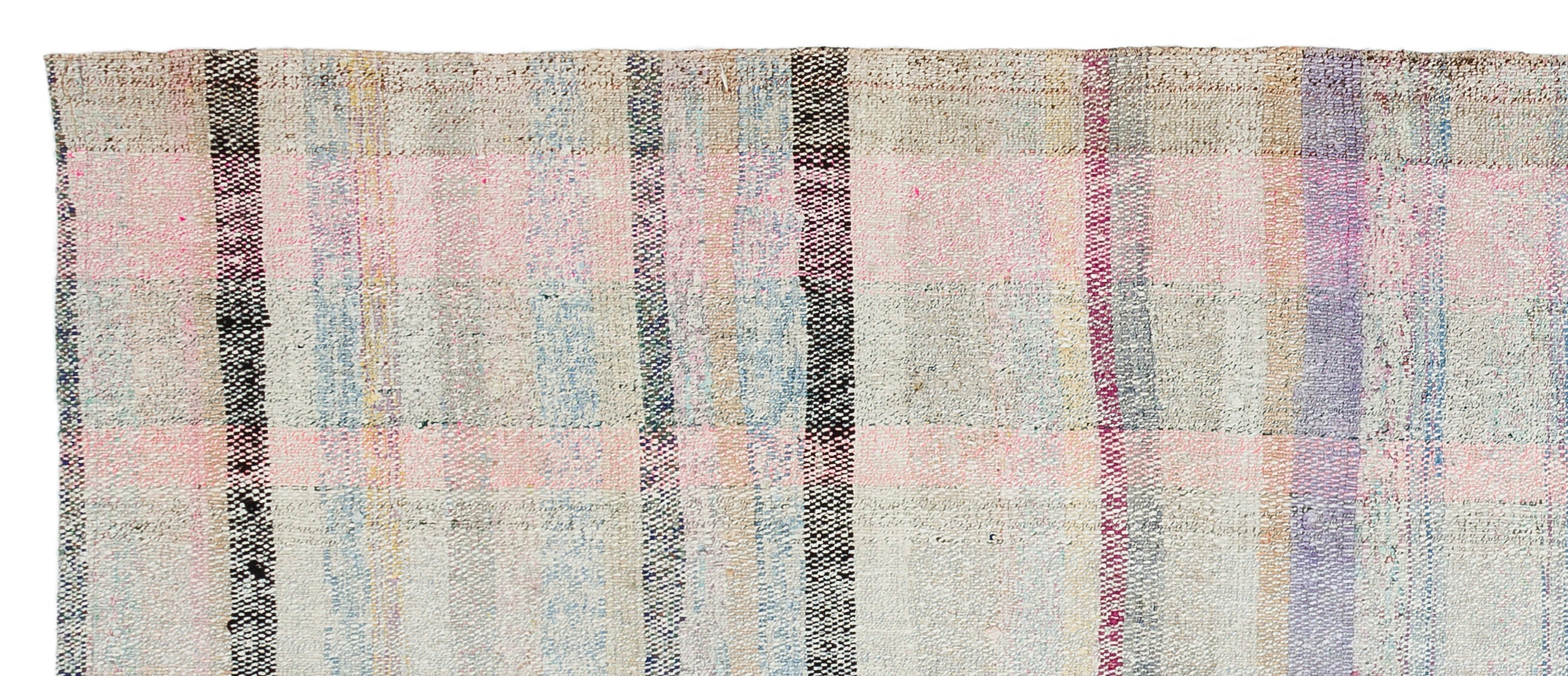 Girit Beige Striped Wool Handmade Area Rug 3'3" x 7'7"
