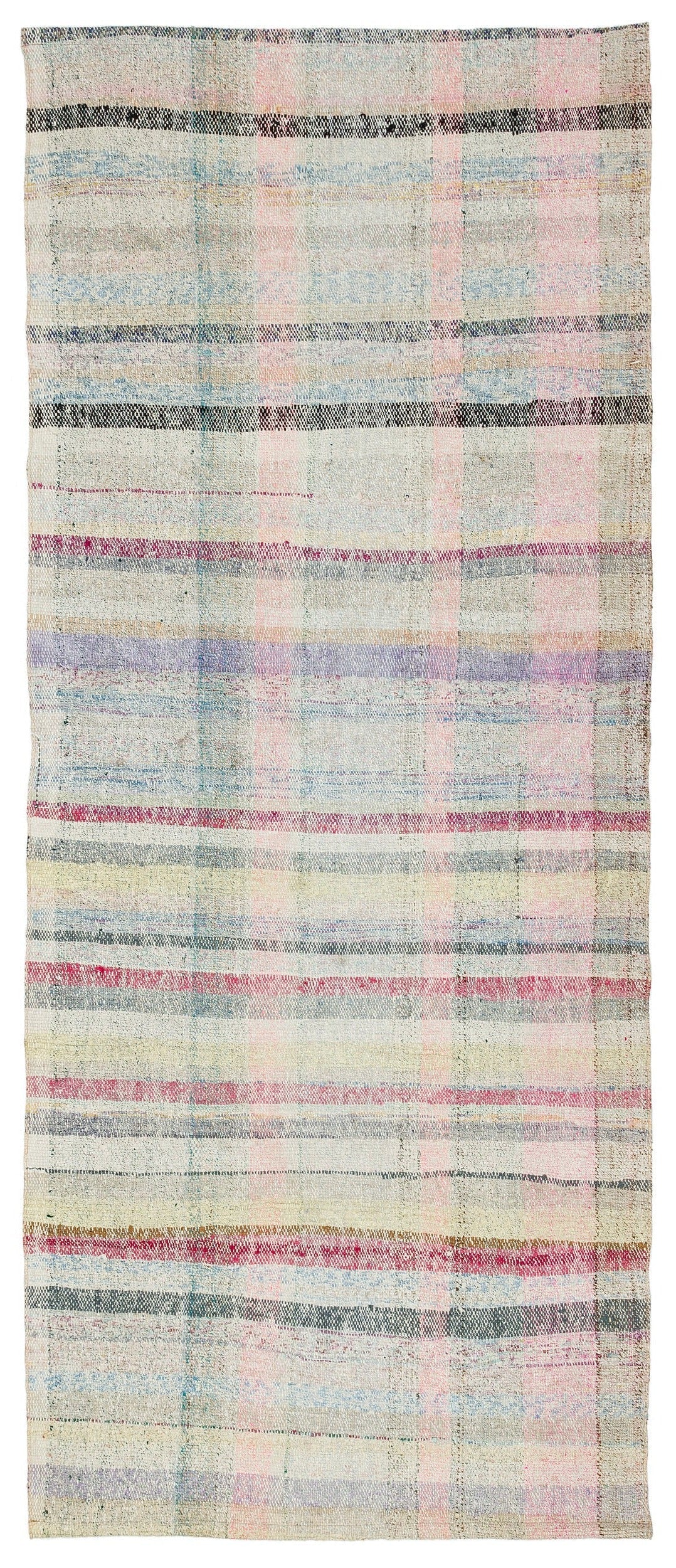 Girit Beige Striped Wool Handmade Area Rug 3'3" x 7'7"