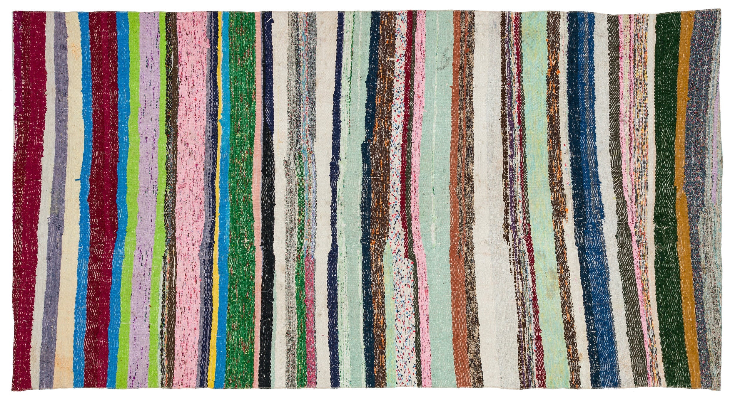 Girit Beige Striped Wool Handmade Area Rug 5'2" x 9'9"