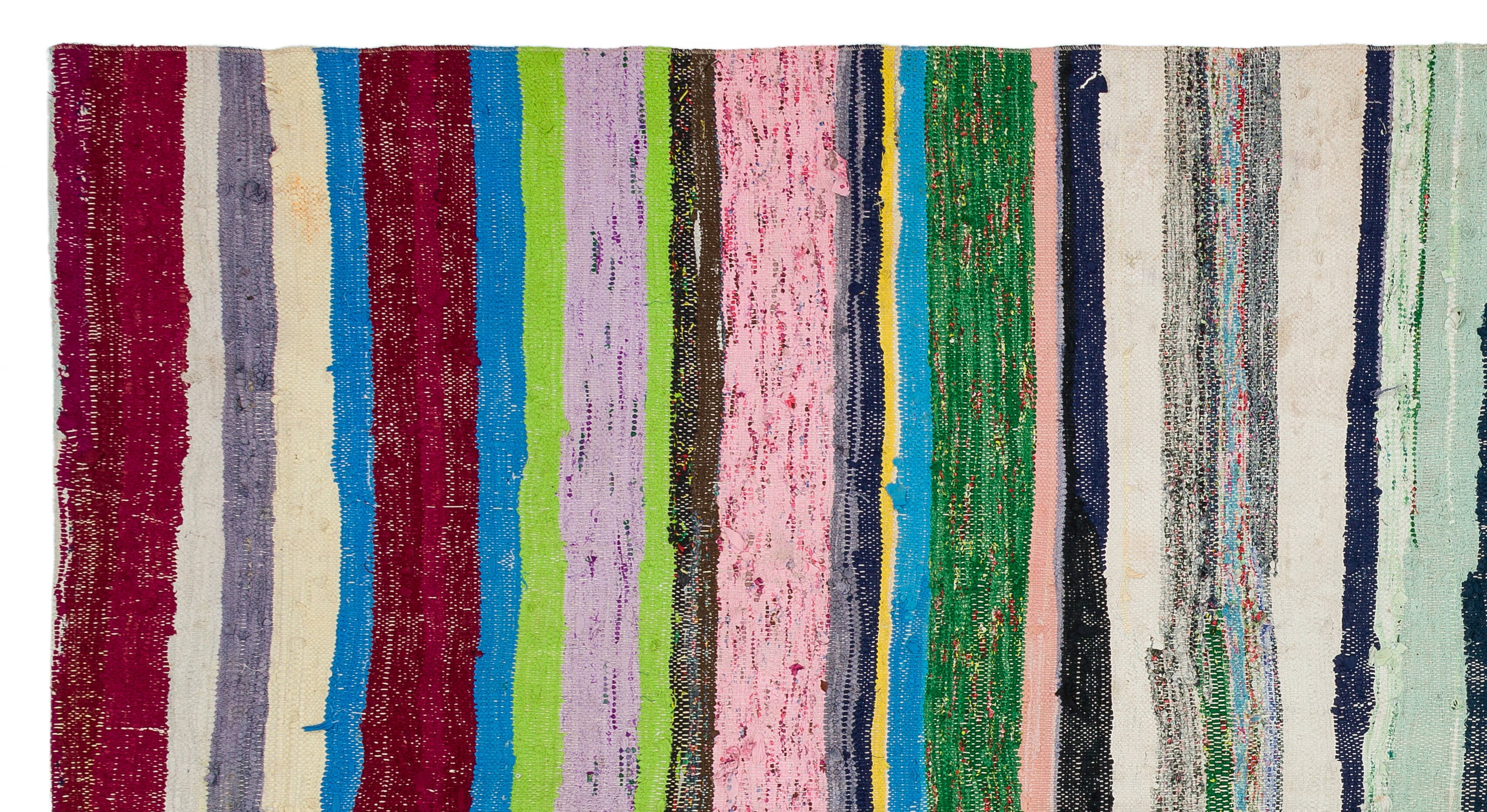 Girit Beige Striped Wool Handmade Area Rug 5'2" x 9'9"