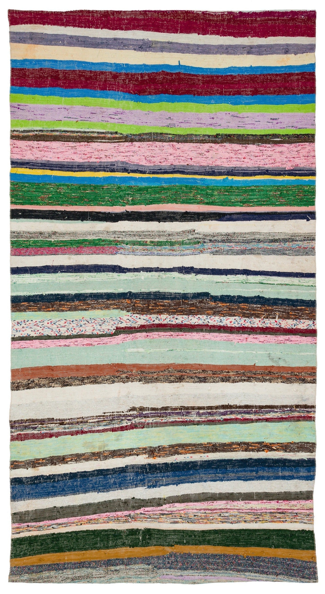 Girit Beige Striped Wool Handmade Area Rug 5'2" x 9'9"