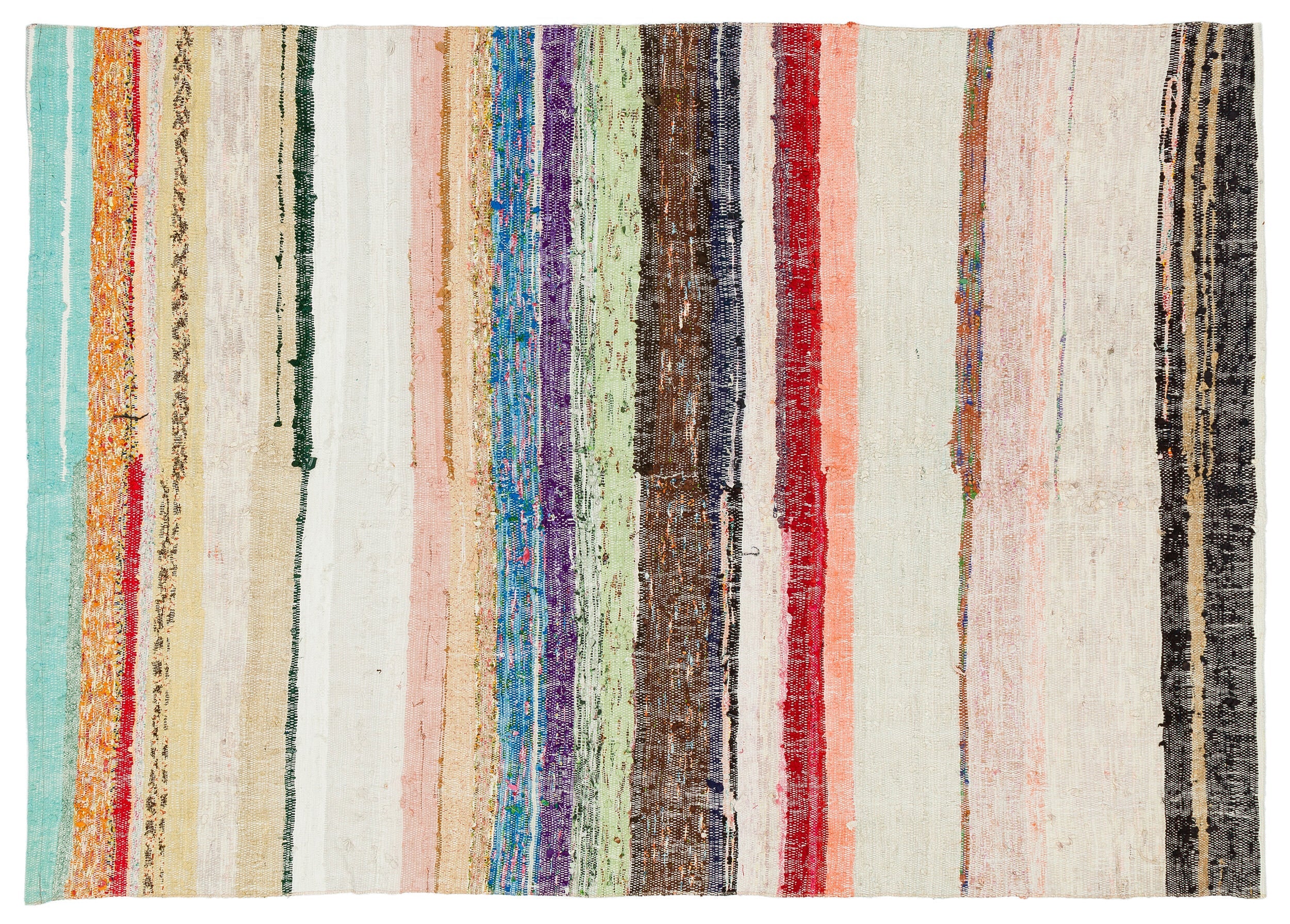 Girit Beige Striped Wool Handmade Area Rug 4'9" x 6'9"