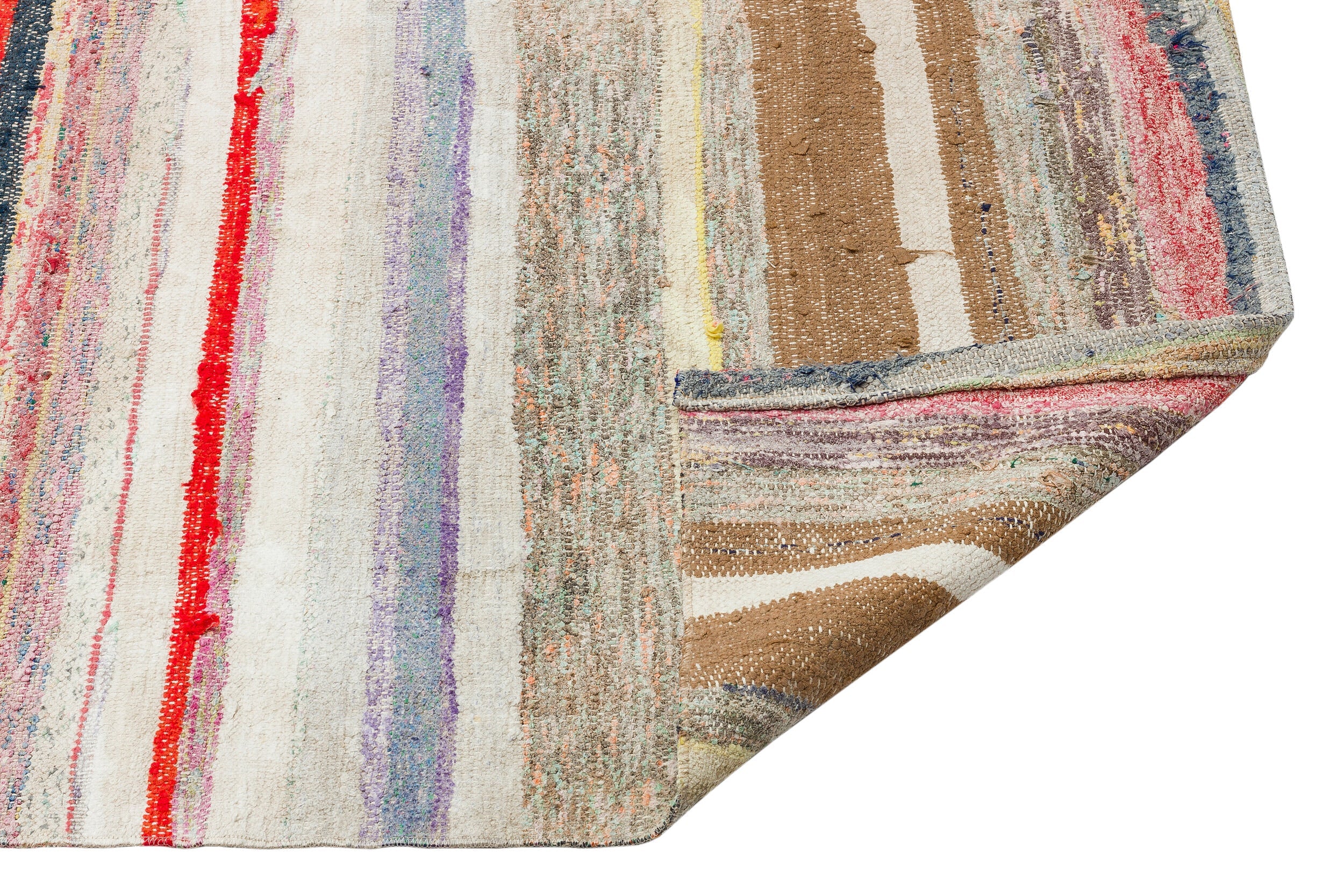 Girit Beige Striped Wool Handmade Area Rug 4'11" x 9'2"