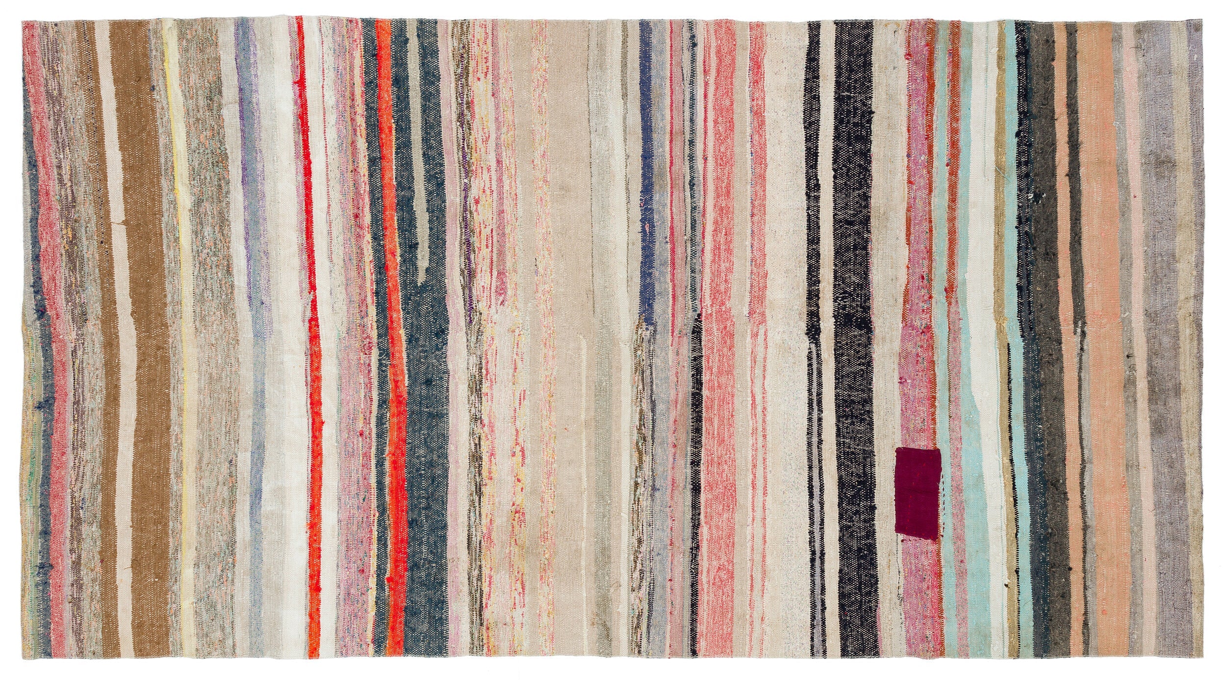Girit Beige Striped Wool Handmade Area Rug 4'11" x 9'2"