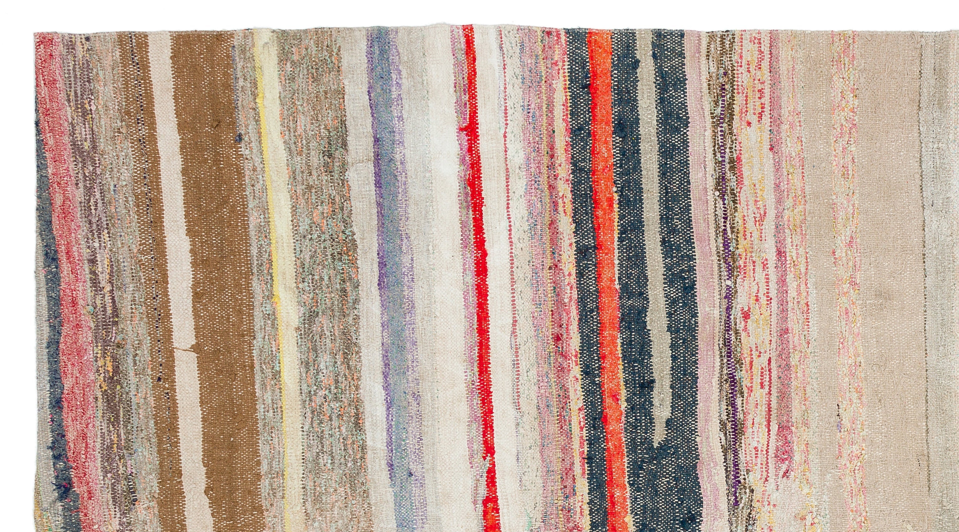 Girit Beige Striped Wool Handmade Area Rug 4'11" x 9'2"