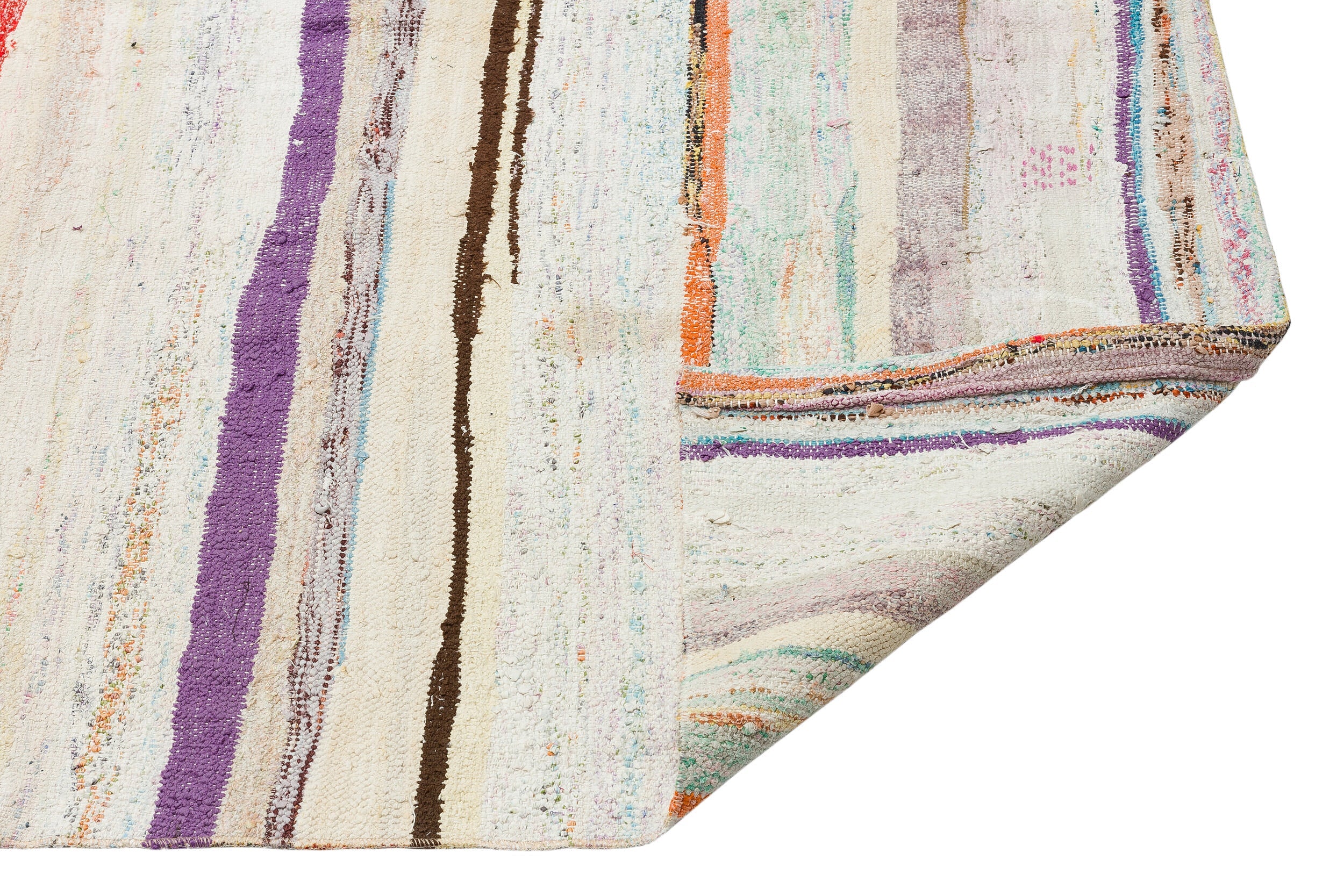 Girit Beige Striped Wool Handmade Area Rug 4'6" x 9'9"