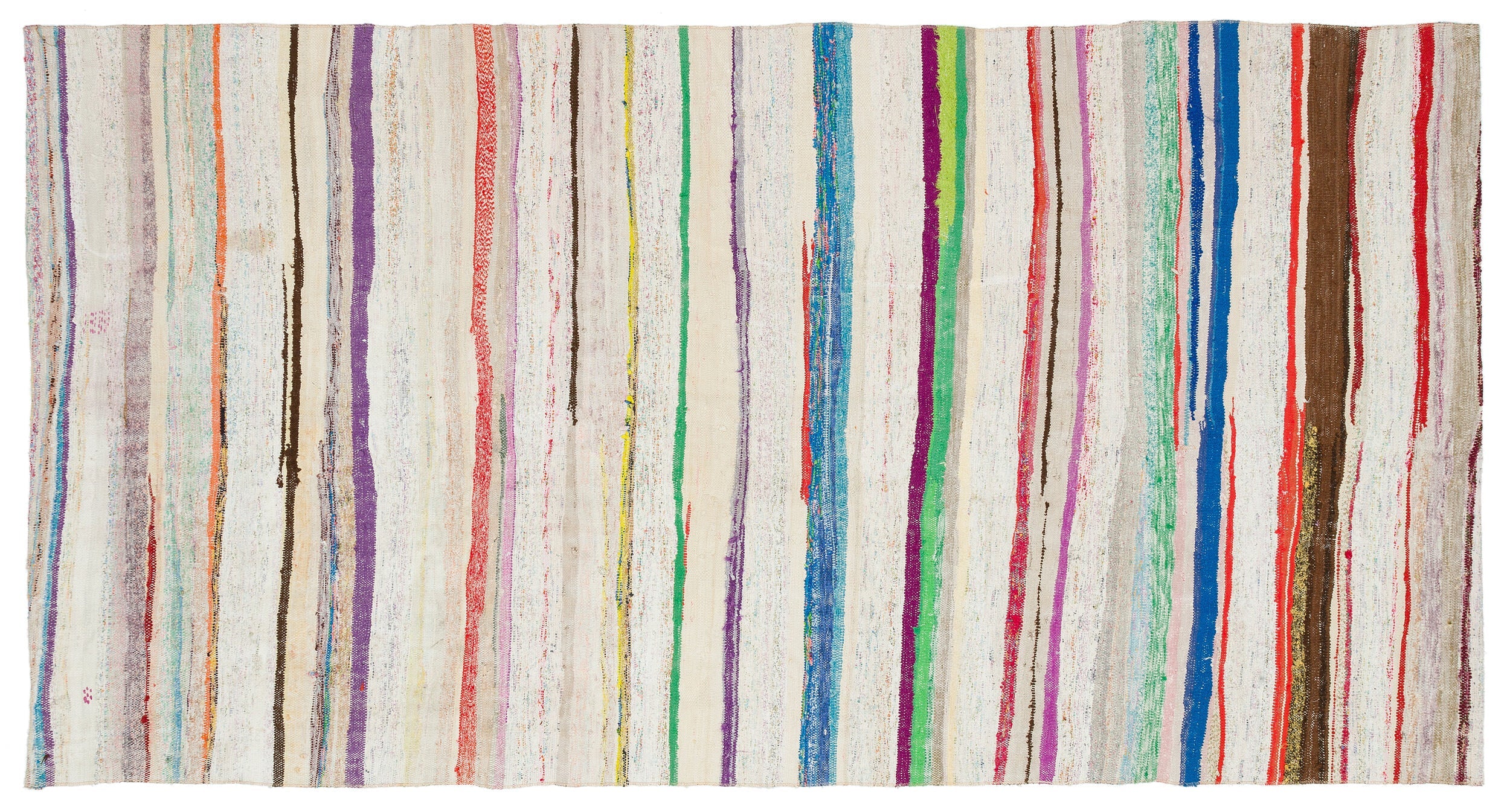 Girit Beige Striped Wool Handmade Area Rug 4'6" x 9'9"