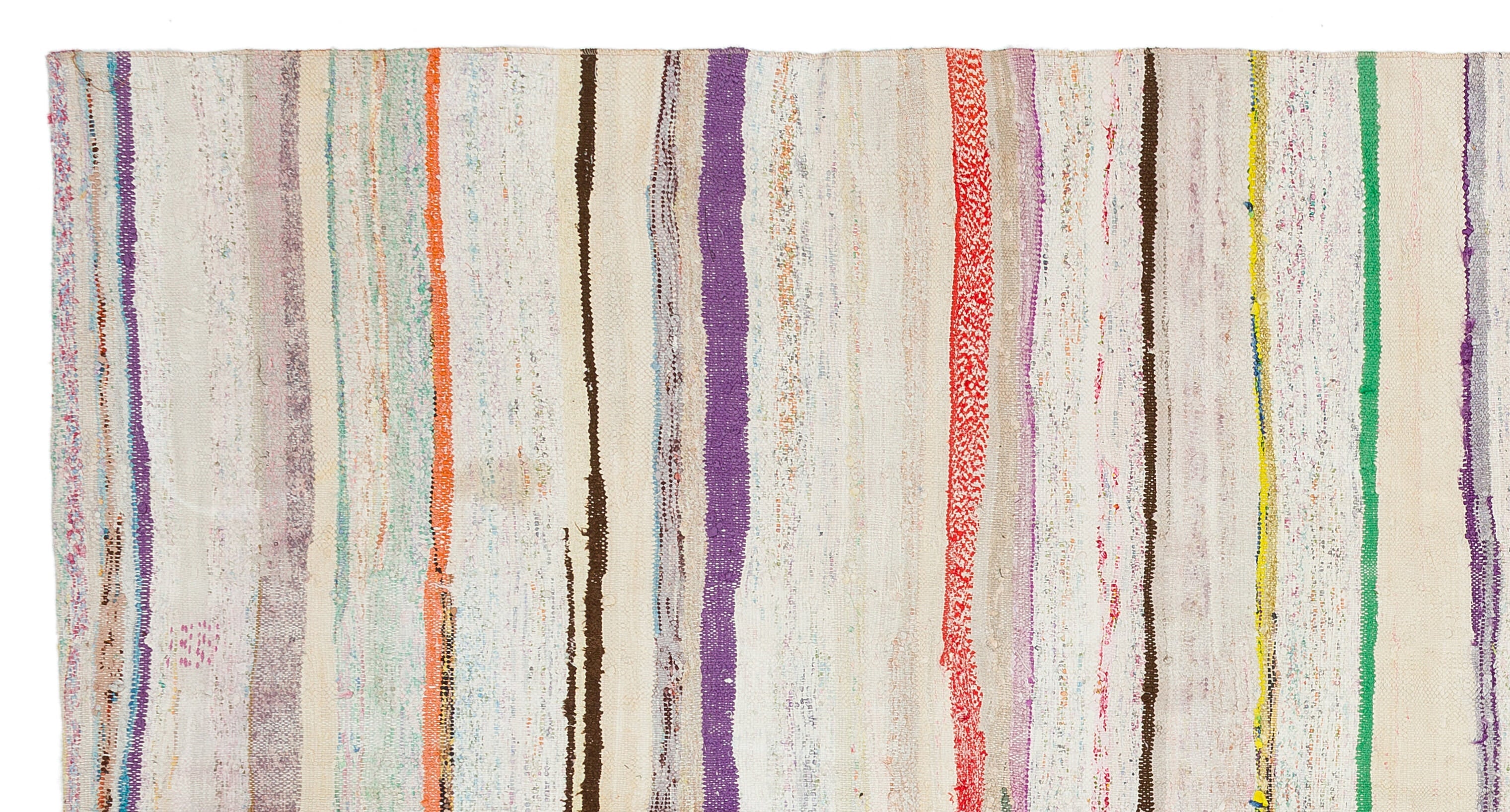 Girit Beige Striped Wool Handmade Area Rug 4'6" x 9'9"