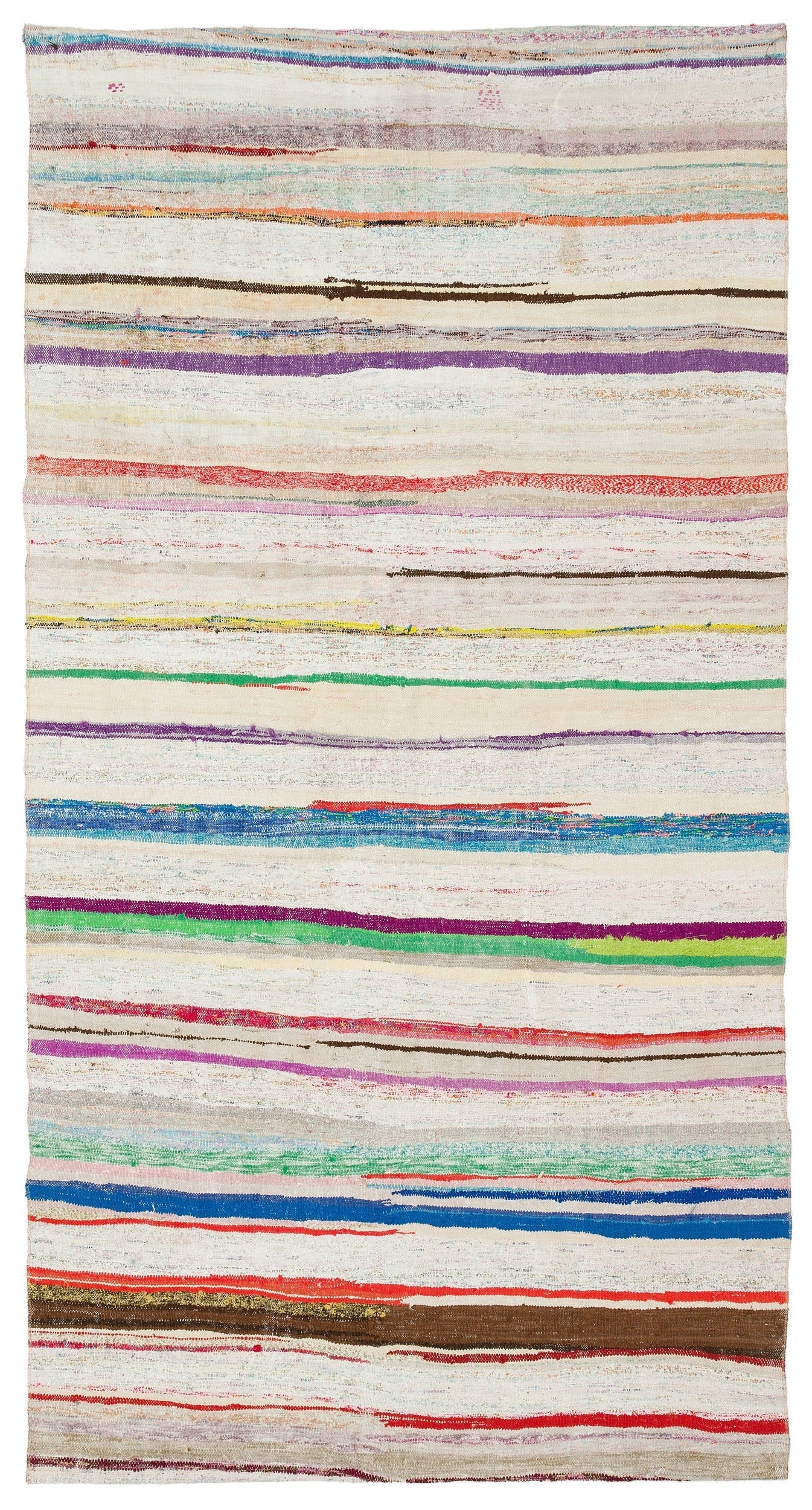 Girit Beige Striped Wool Handmade Area Rug 4'6" x 9'9"