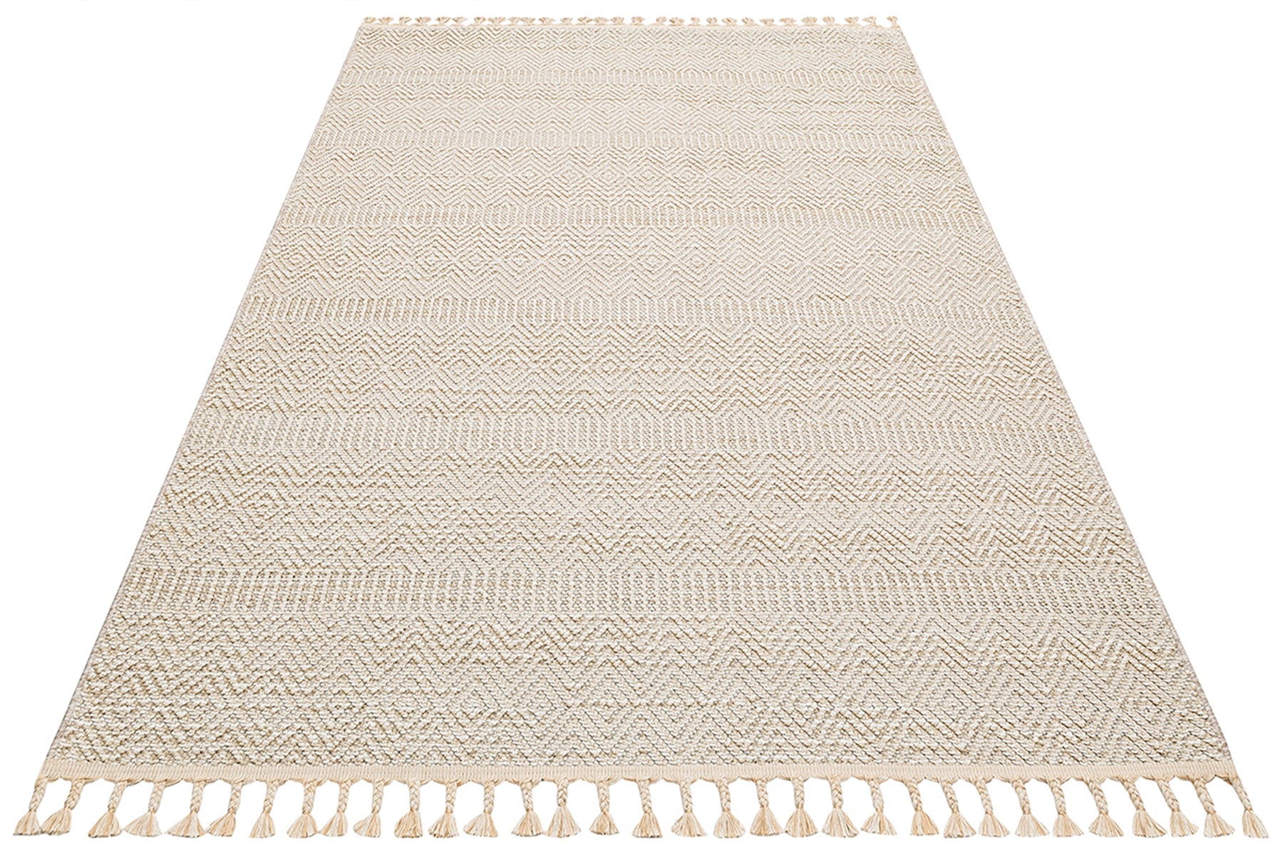 Beige Jute Area Rug – Machine Made Rug with Geometric Design, Easy Clean