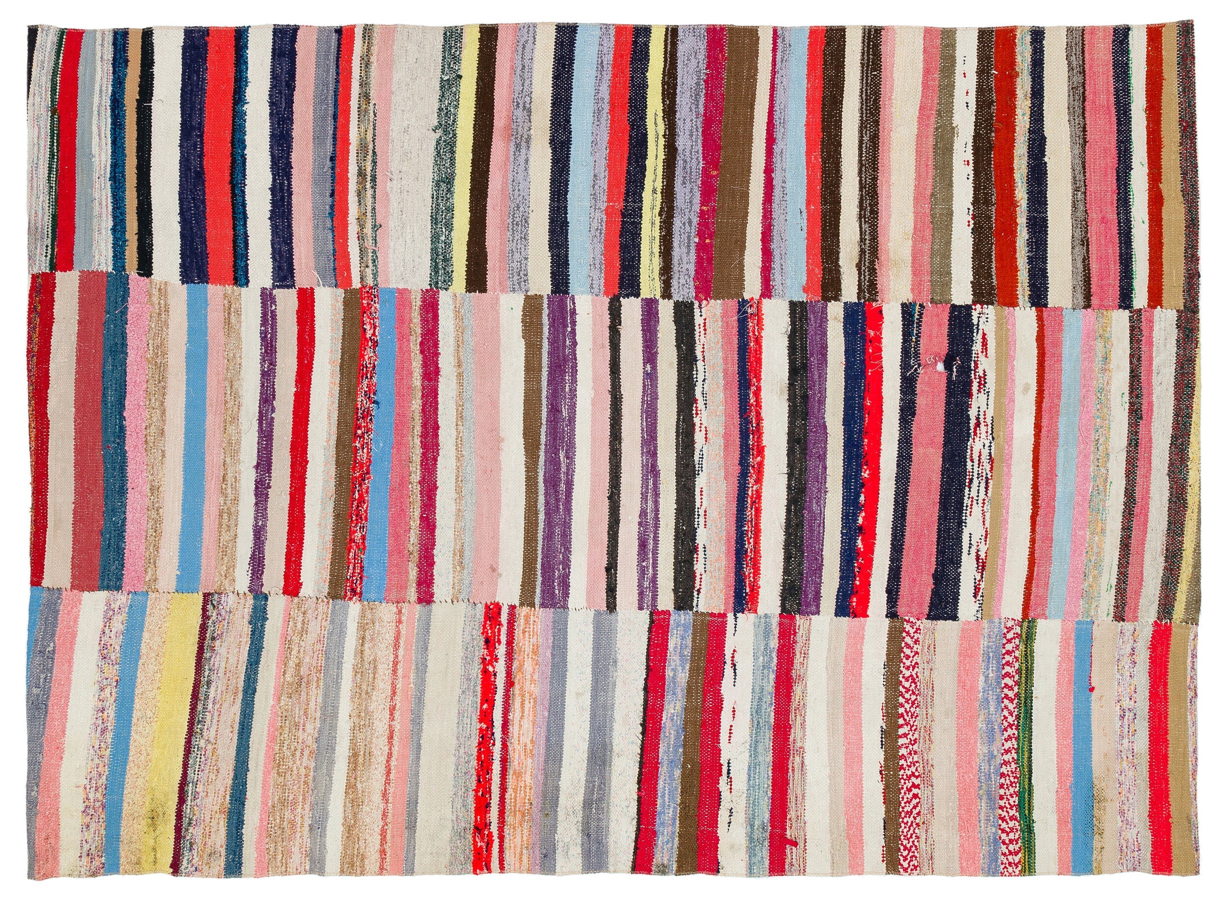 Girit Grey Striped Wool Handmade Area Rug 5'2" x 7'1"