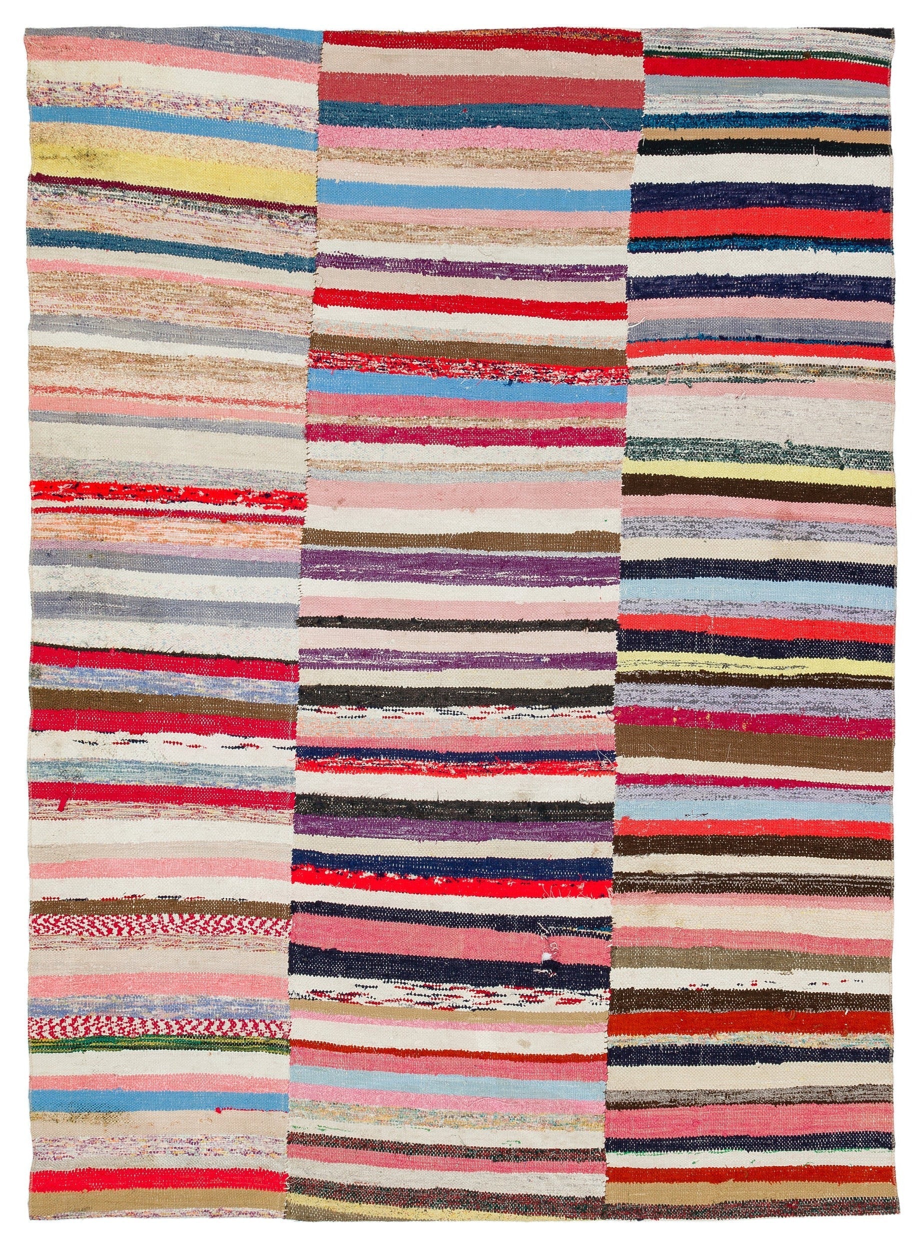 Girit Grey Striped Wool Handmade Area Rug 5'2" x 7'1"