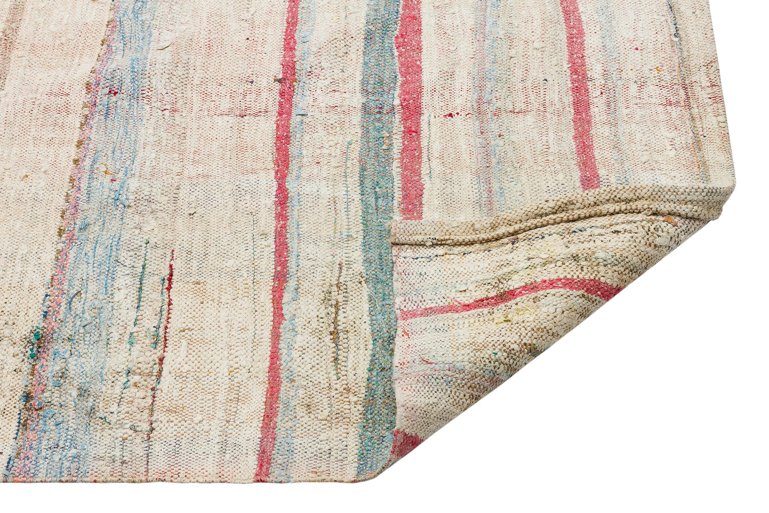 Girit Beige Striped Wool Handmade Area Rug 5'6" x 7'9"