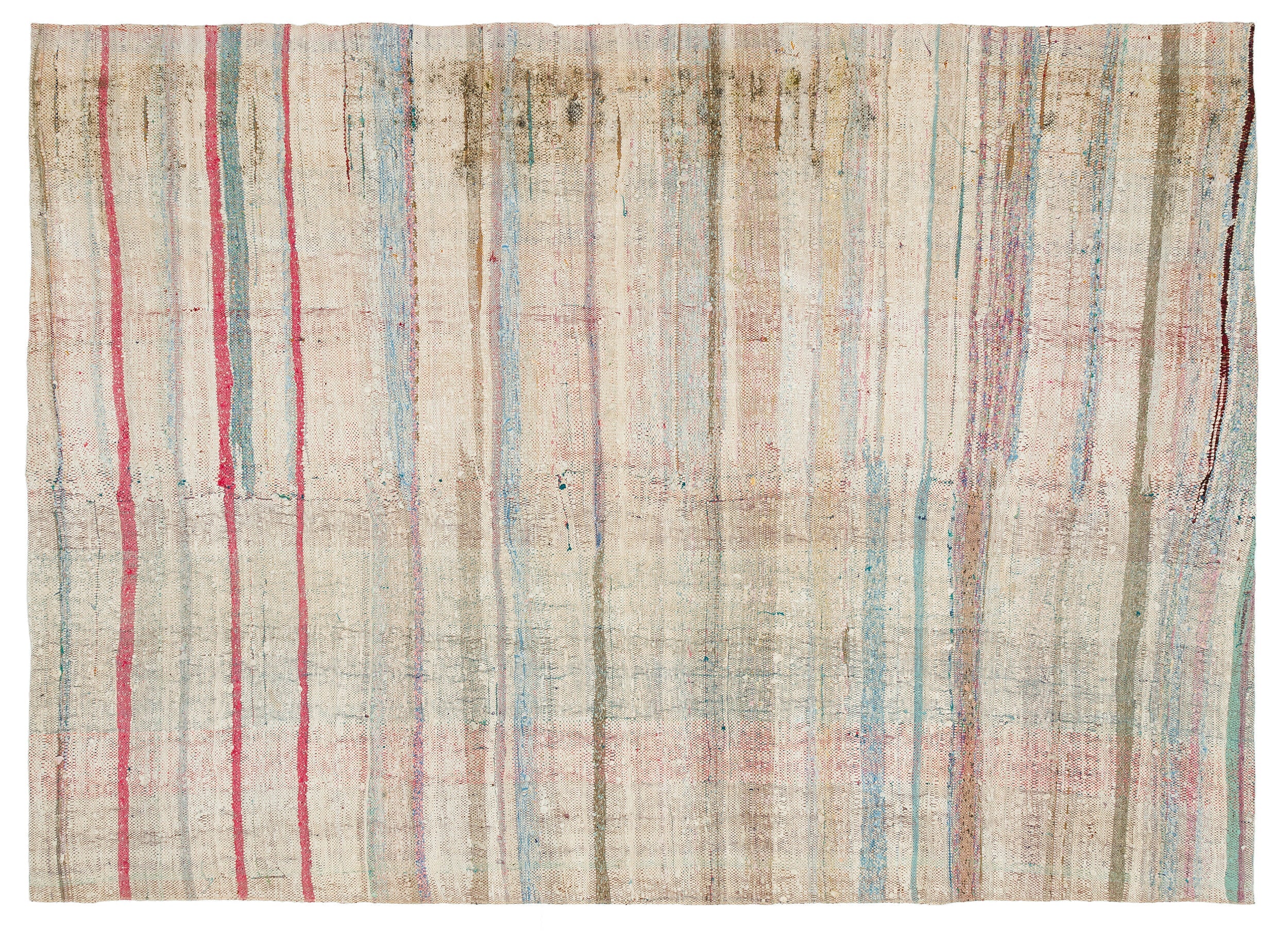 Girit Beige Striped Wool Handmade Area Rug 5'6" x 7'9"
