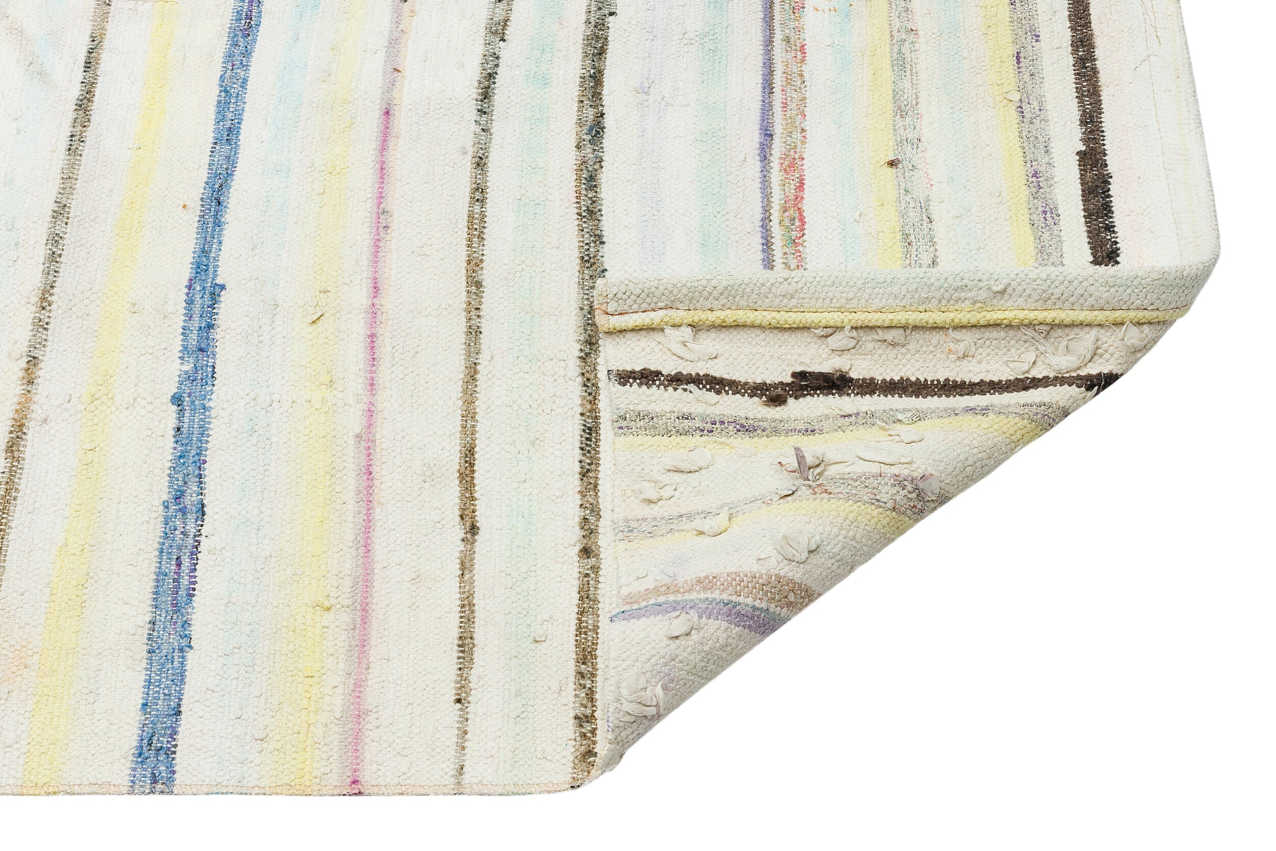 Girit Beige Striped Wool Handmade Area Rug 2'3" x 8'11"