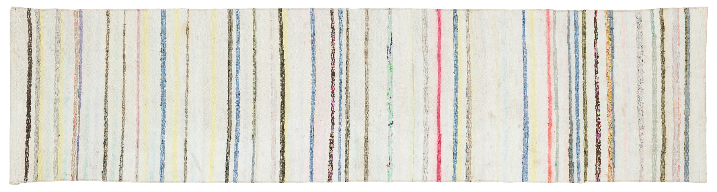 Girit Beige Striped Wool Handmade Area Rug 2'3" x 8'11"