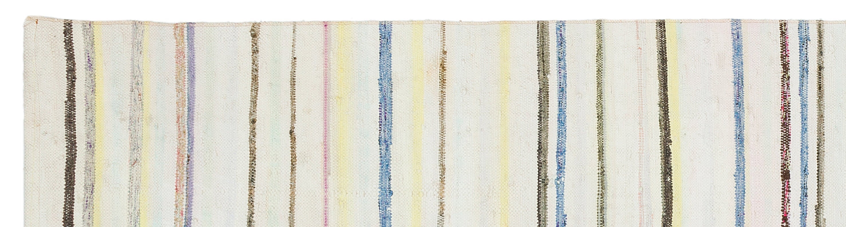 Girit Beige Striped Wool Handmade Area Rug 2'3" x 8'11"