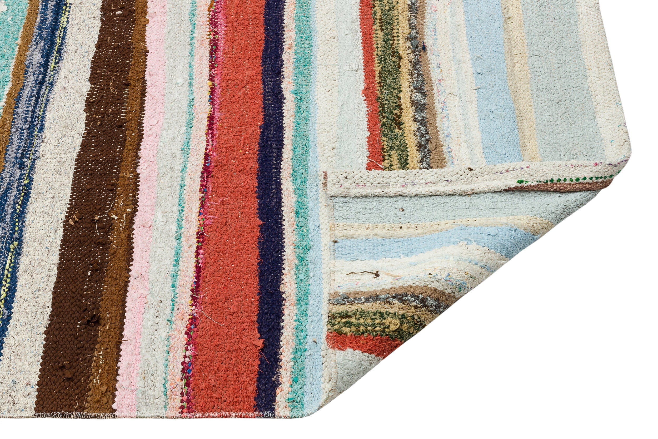Girit Beige Striped Wool Handmade Area Rug 5'8" x 9'7"
