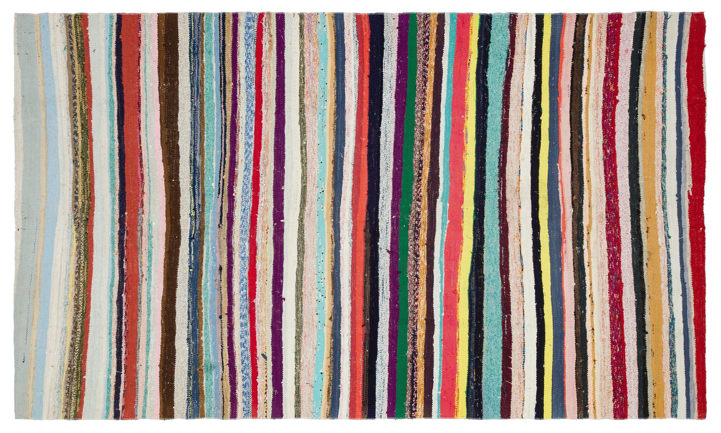 Girit Beige Striped Wool Handmade Area Rug 5'8" x 9'7"