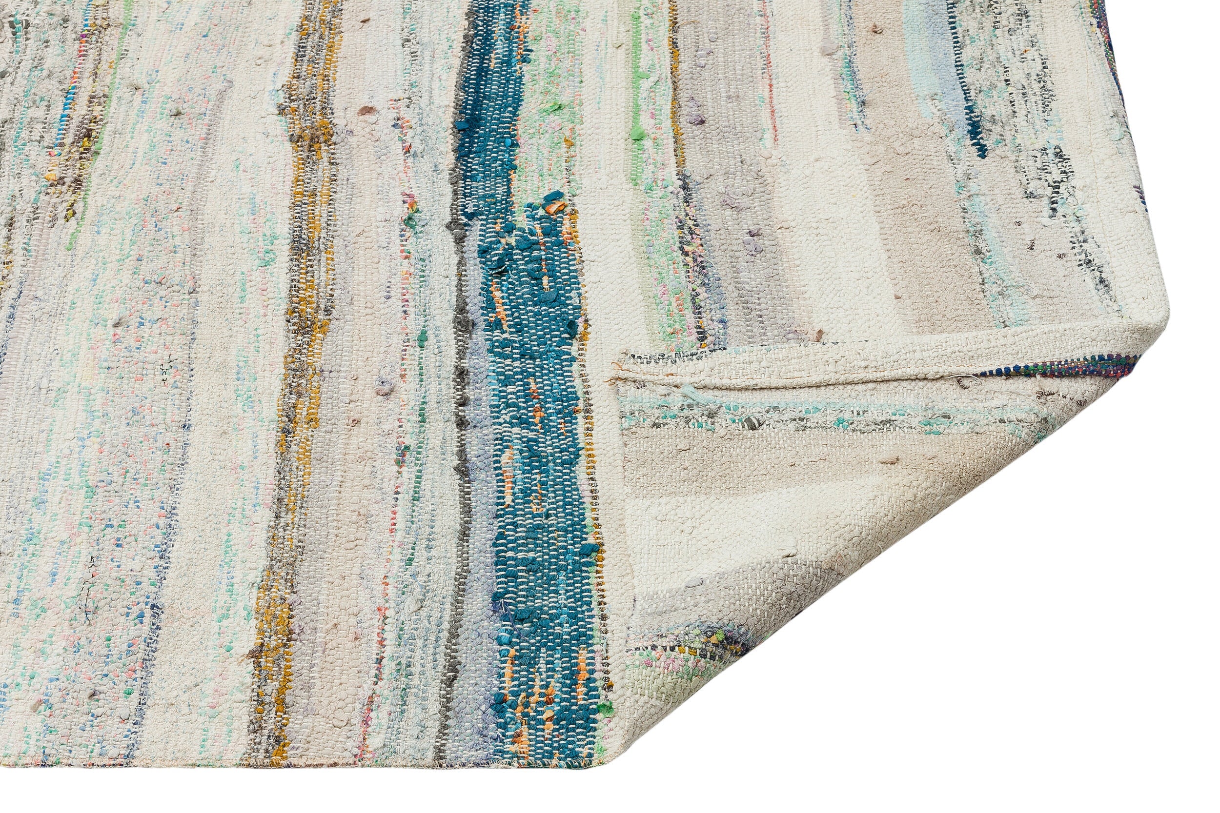 Girit Beige Striped Wool Handmade Area Rug 5'2" x 9'0"