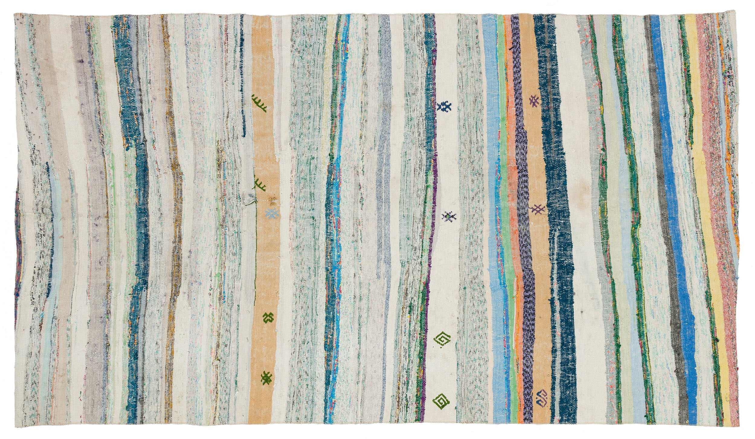 Girit Beige Striped Wool Handmade Area Rug 5'2" x 9'0"