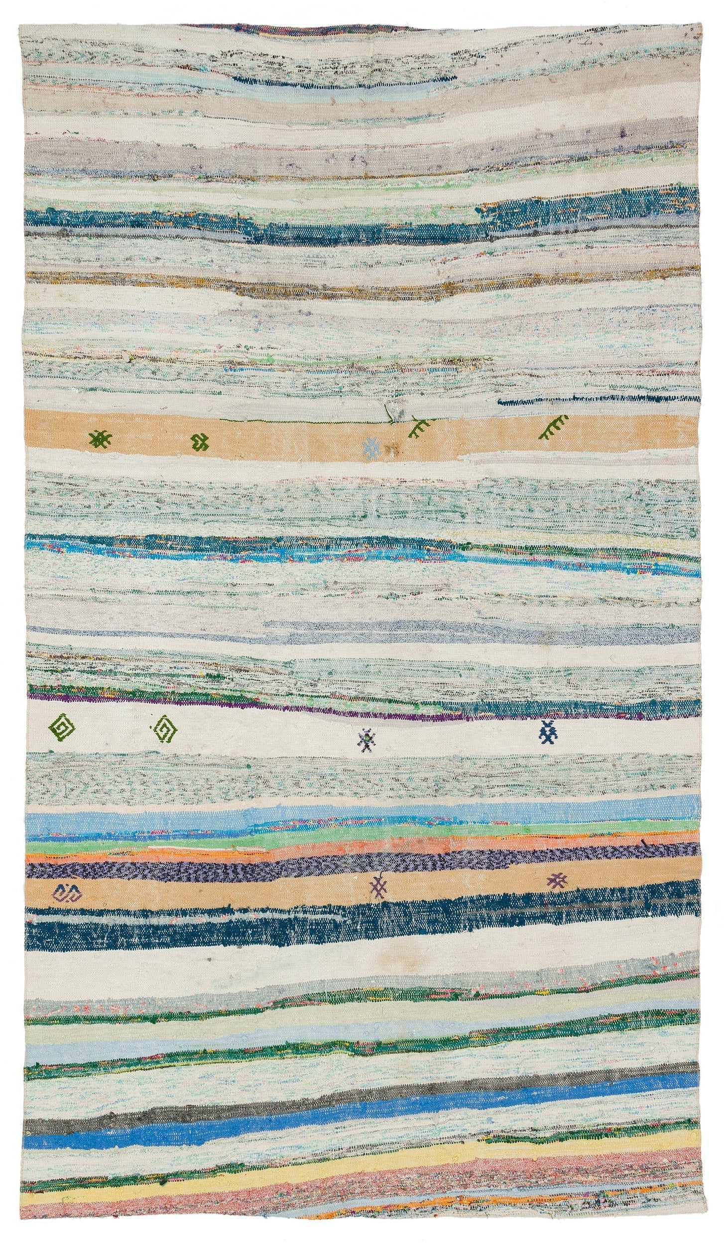 Girit Beige Striped Wool Handmade Area Rug 5'2" x 9'0"