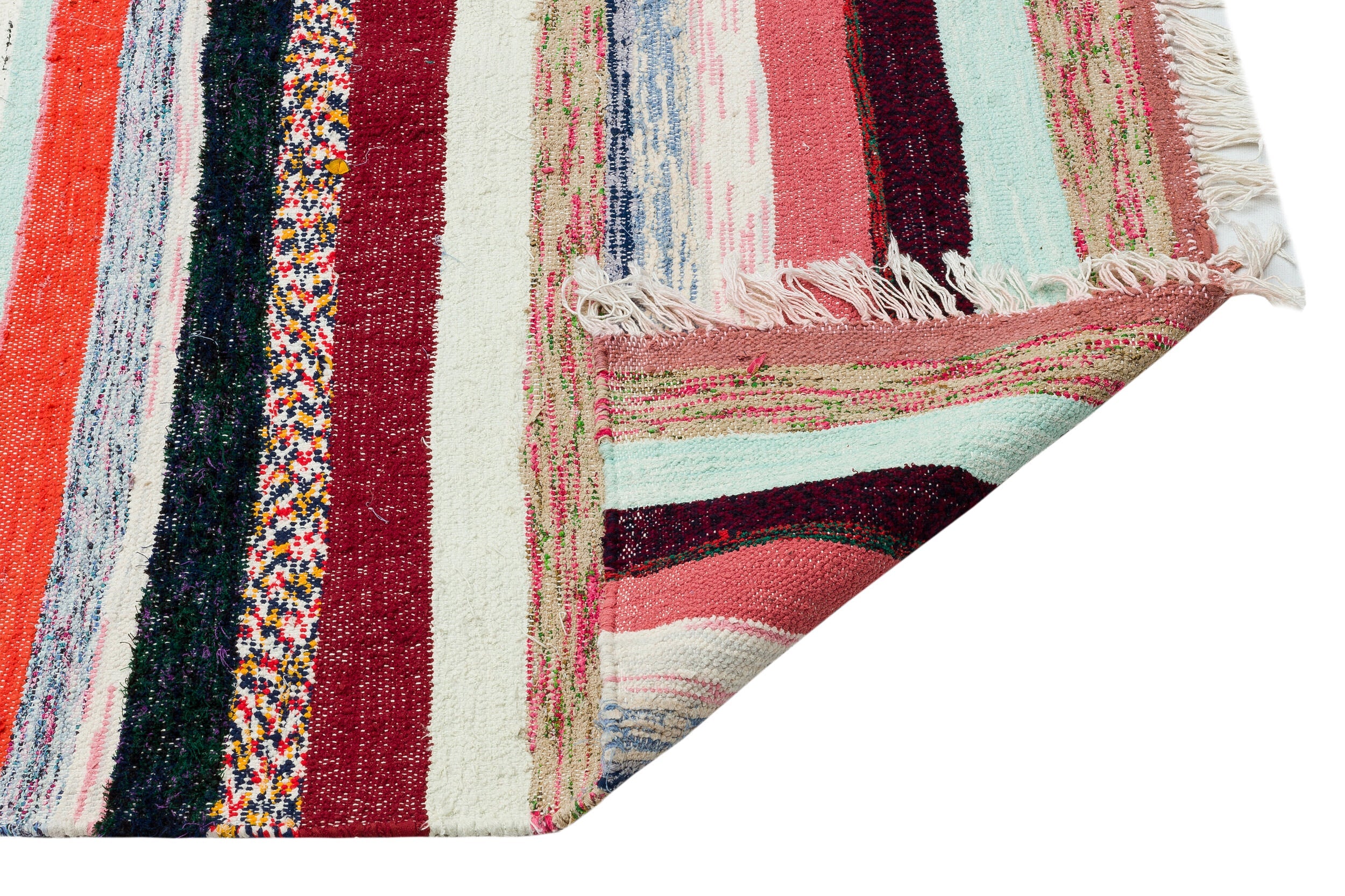 Girit Beige Striped Wool Handmade Area Rug 5'11" x 8'10"