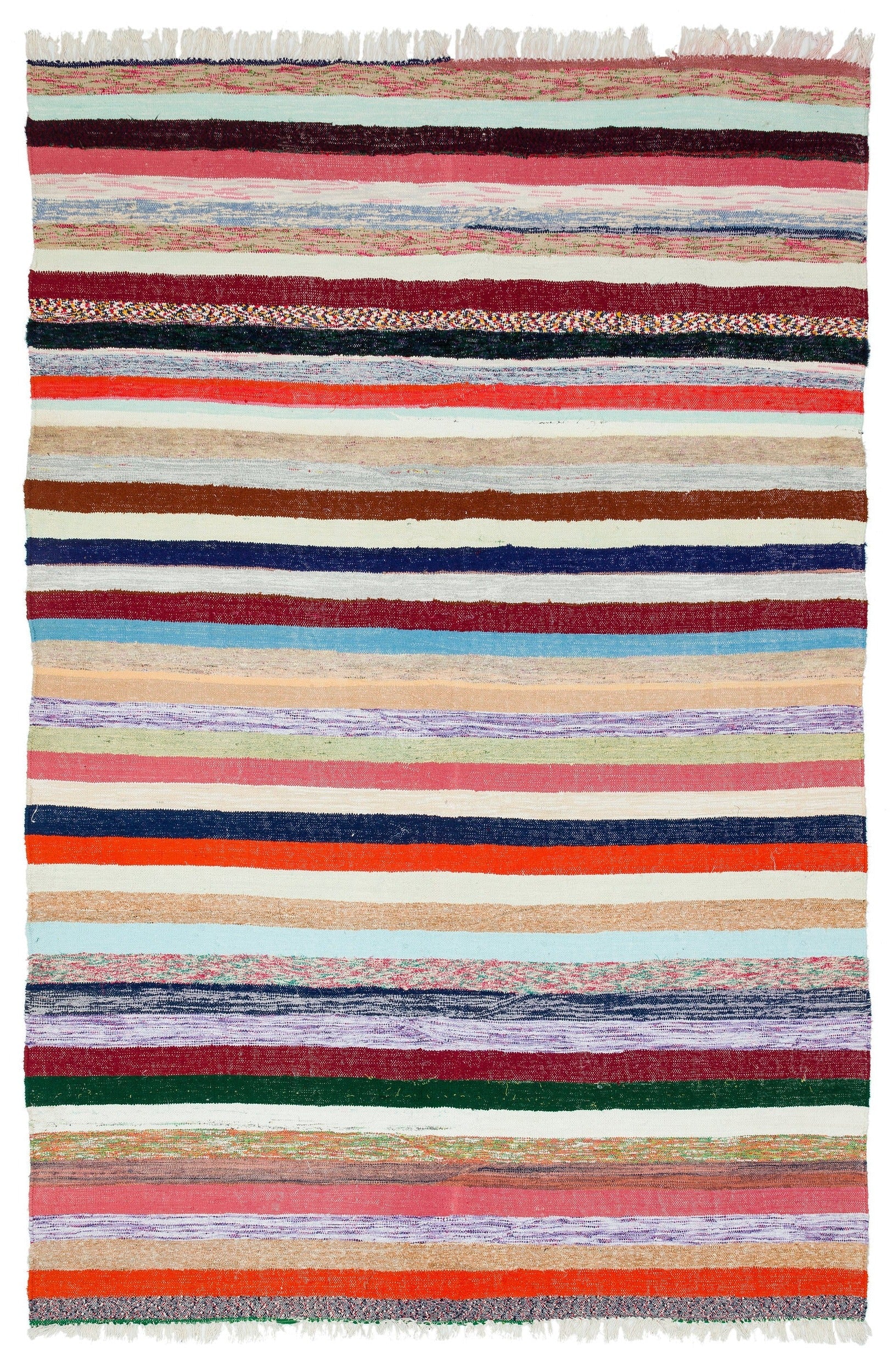 Girit Beige Striped Wool Handmade Area Rug 5'11" x 8'10"