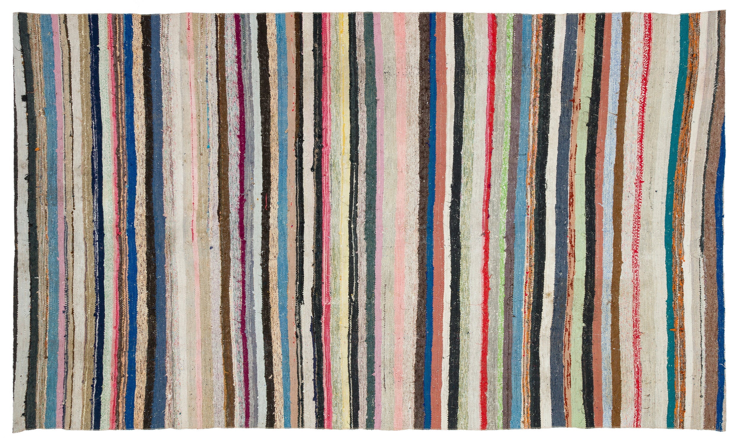 Girit Beige Striped Wool Handmade Area Rug 5'10" x 10'1"