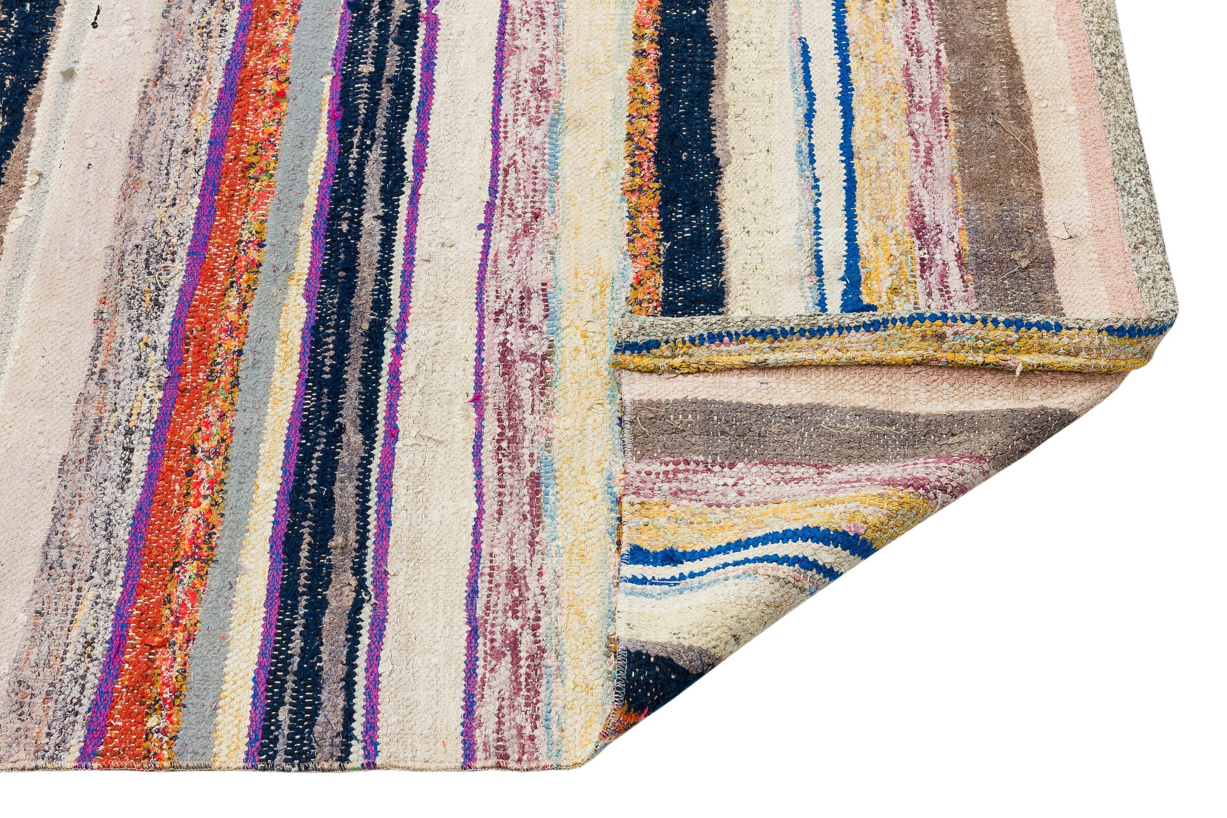 Girit Beige Striped Wool Handmade Area Rug 5'1" x 6'10"