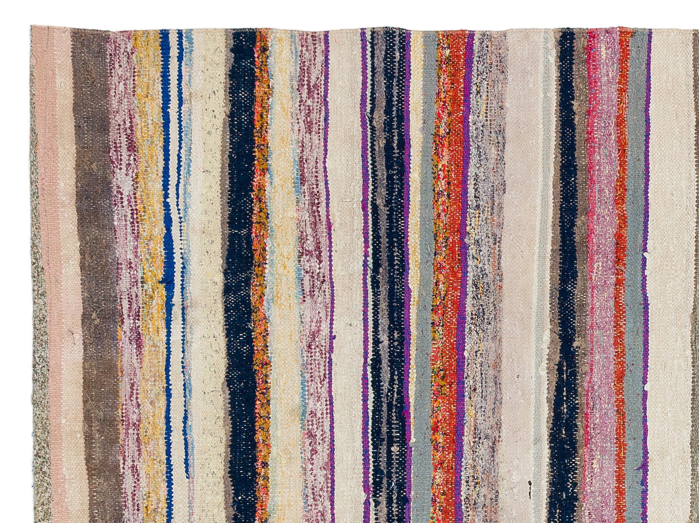 Girit Beige Striped Wool Handmade Area Rug 5'1" x 6'10"