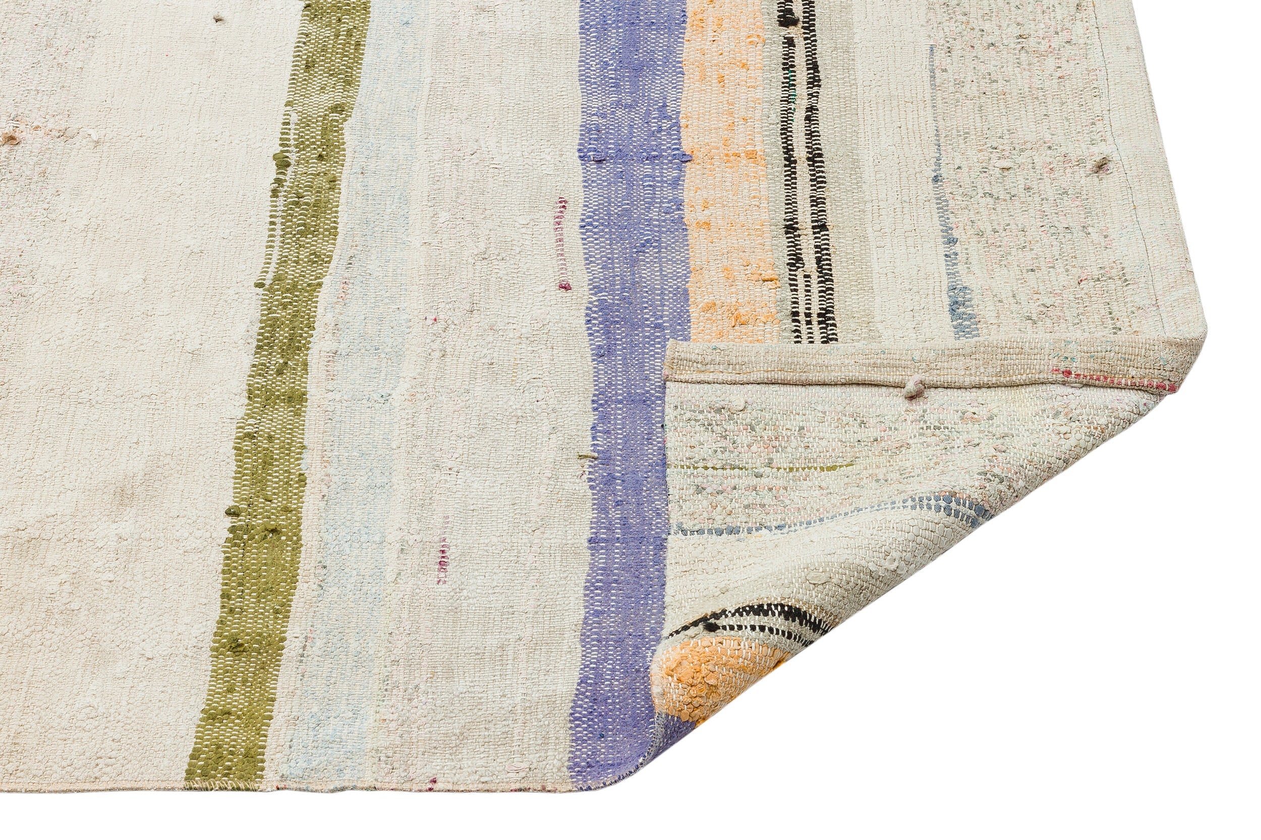 Girit Beige Striped Wool Handmade Area Rug 5'9" x 6'4"