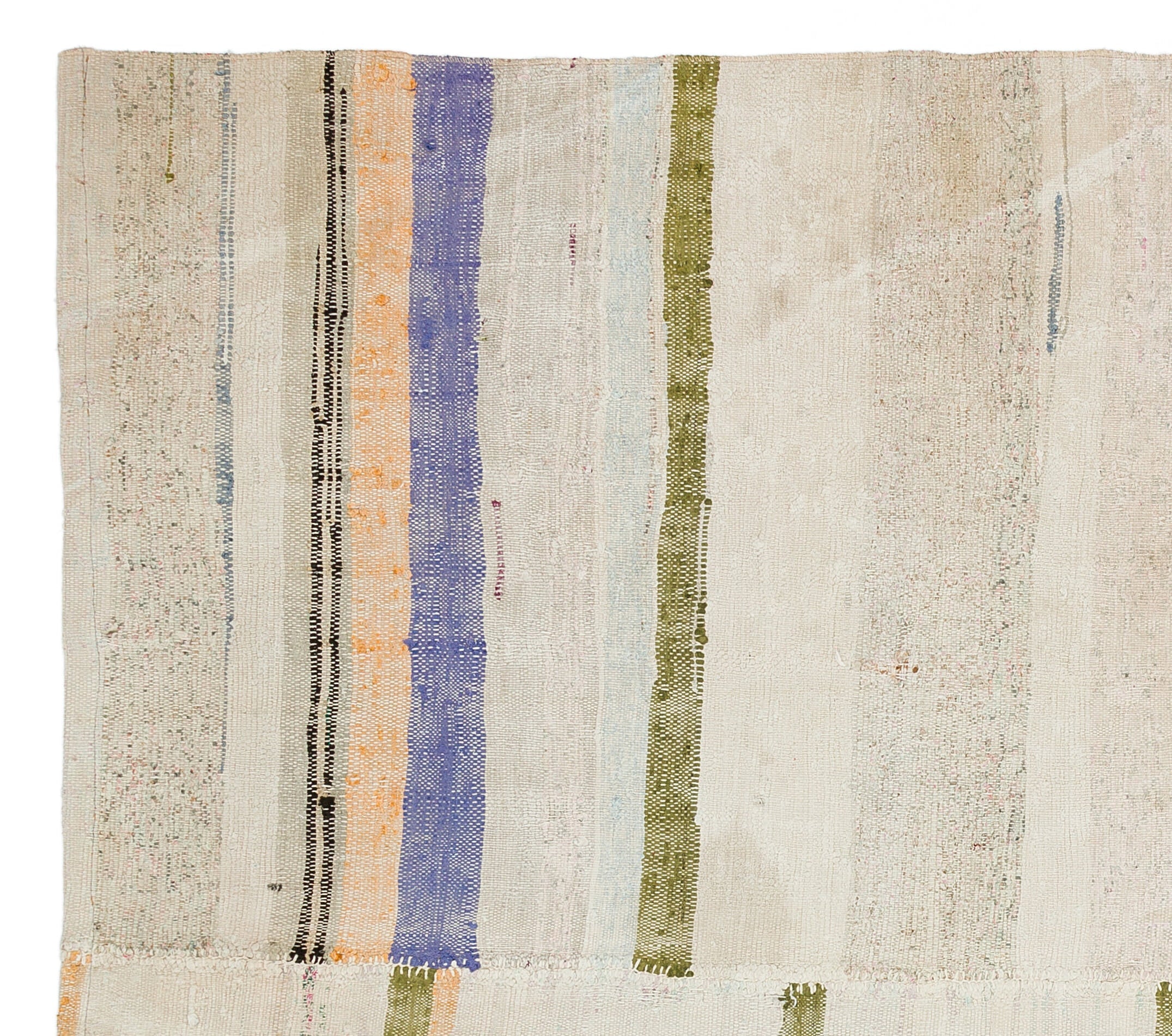 Girit Beige Striped Wool Handmade Area Rug 5'9" x 6'4"