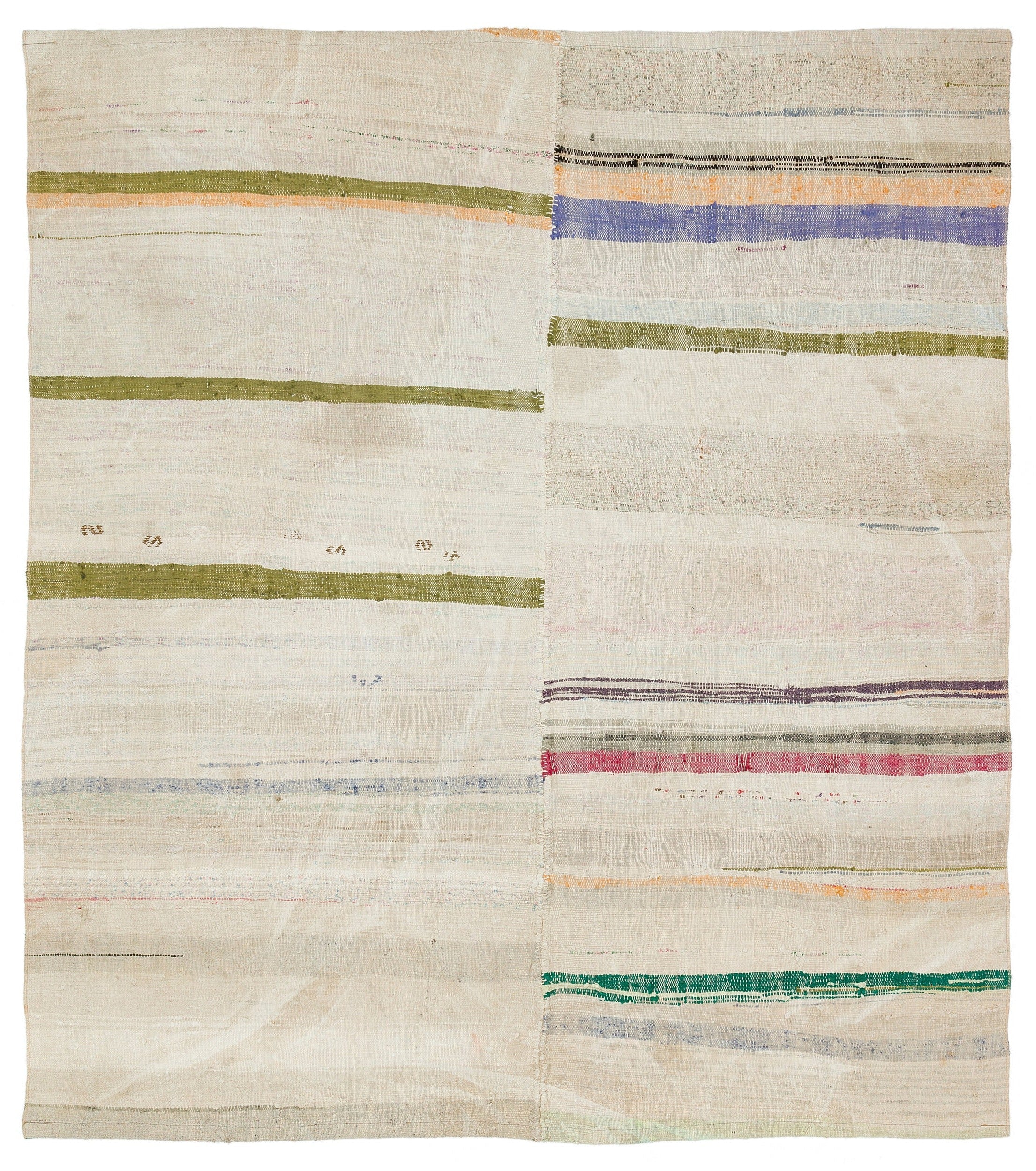 Girit Beige Striped Wool Handmade Area Rug 5'9" x 6'4"