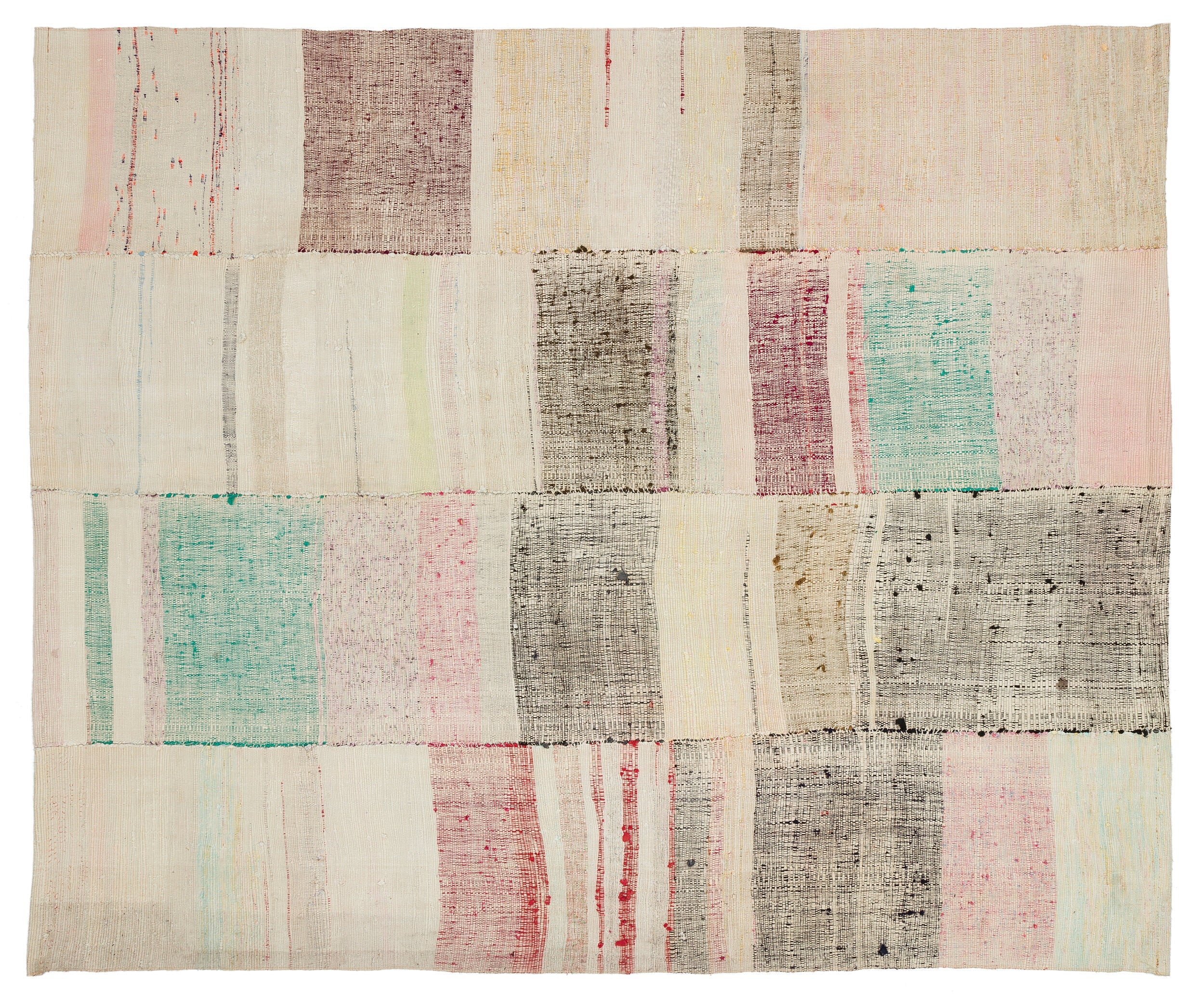Girit Beige Striped Wool Handmade Area Rug 6'8" x 8'0"
