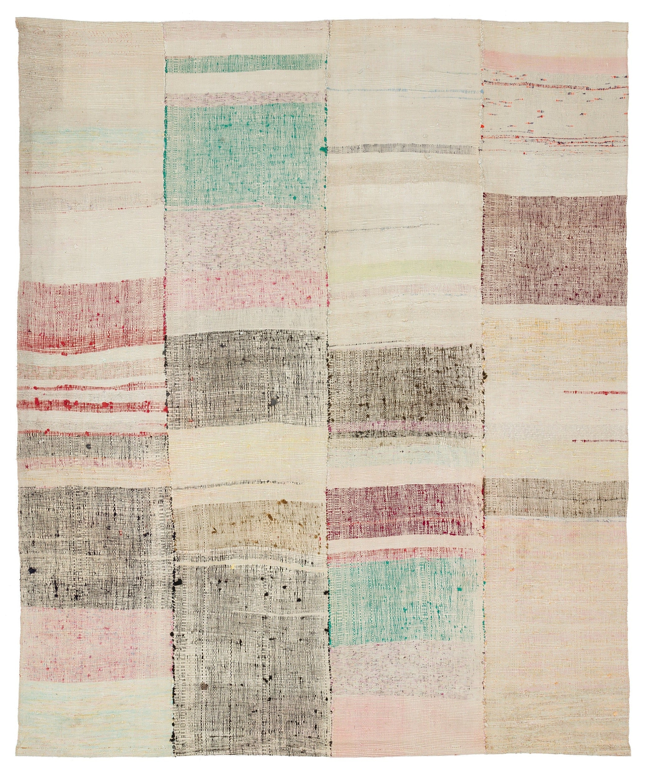 Girit Beige Striped Wool Handmade Area Rug 6'8" x 8'0"
