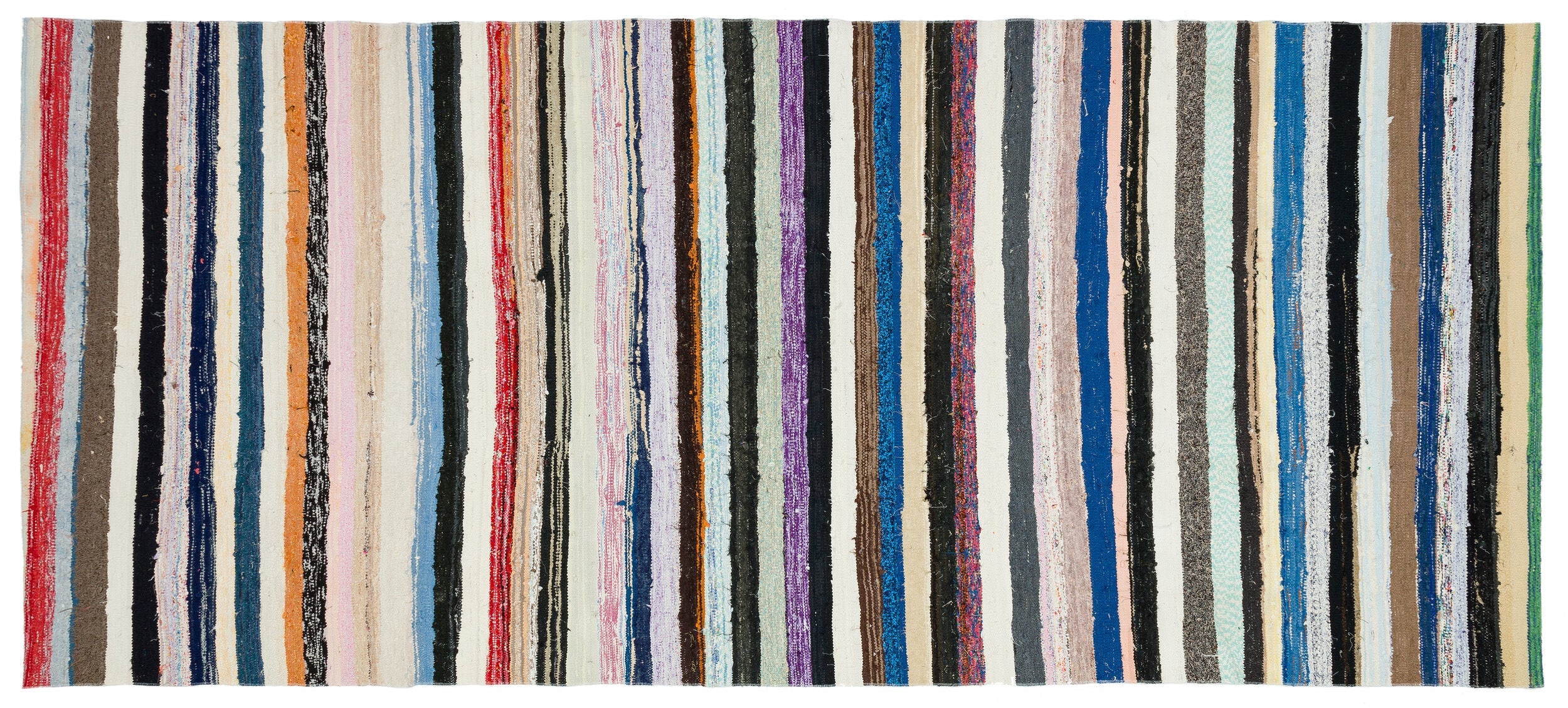 Girit Beige Striped Wool Handmade Area Rug 5'10" x 9'8"
