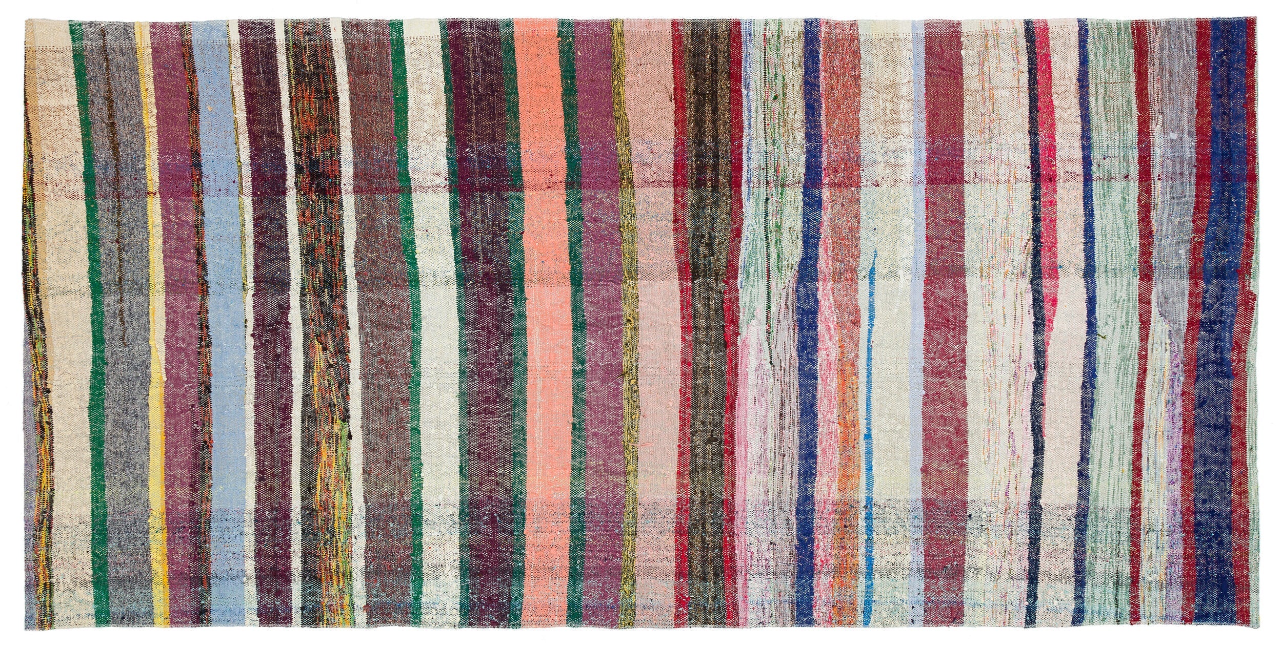 Girit Beige Striped Wool Handmade Area Rug 4'5" x 8'11"