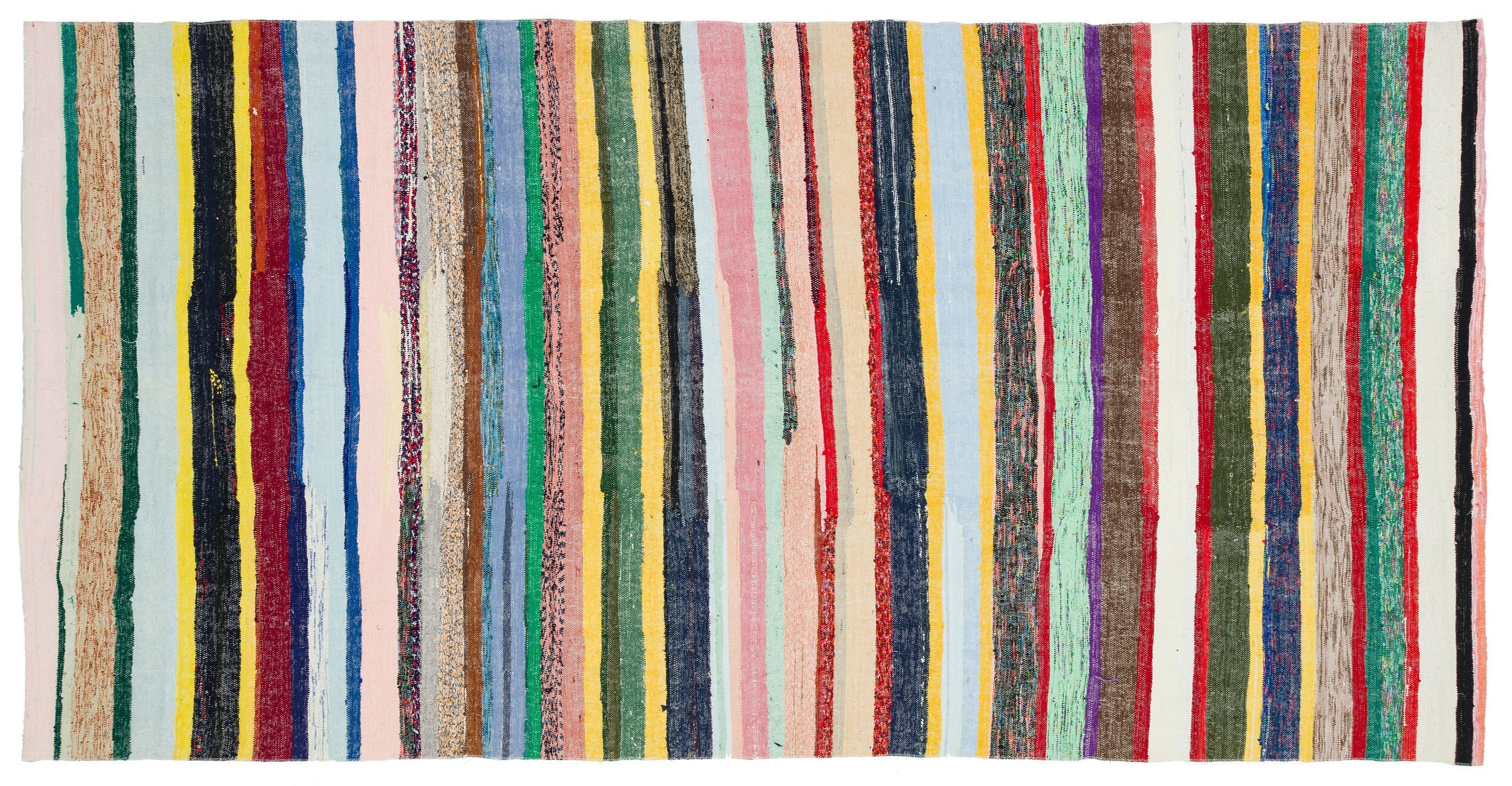 Girit Beige Striped Wool Handmade Area Rug 5'11" x 11'4"