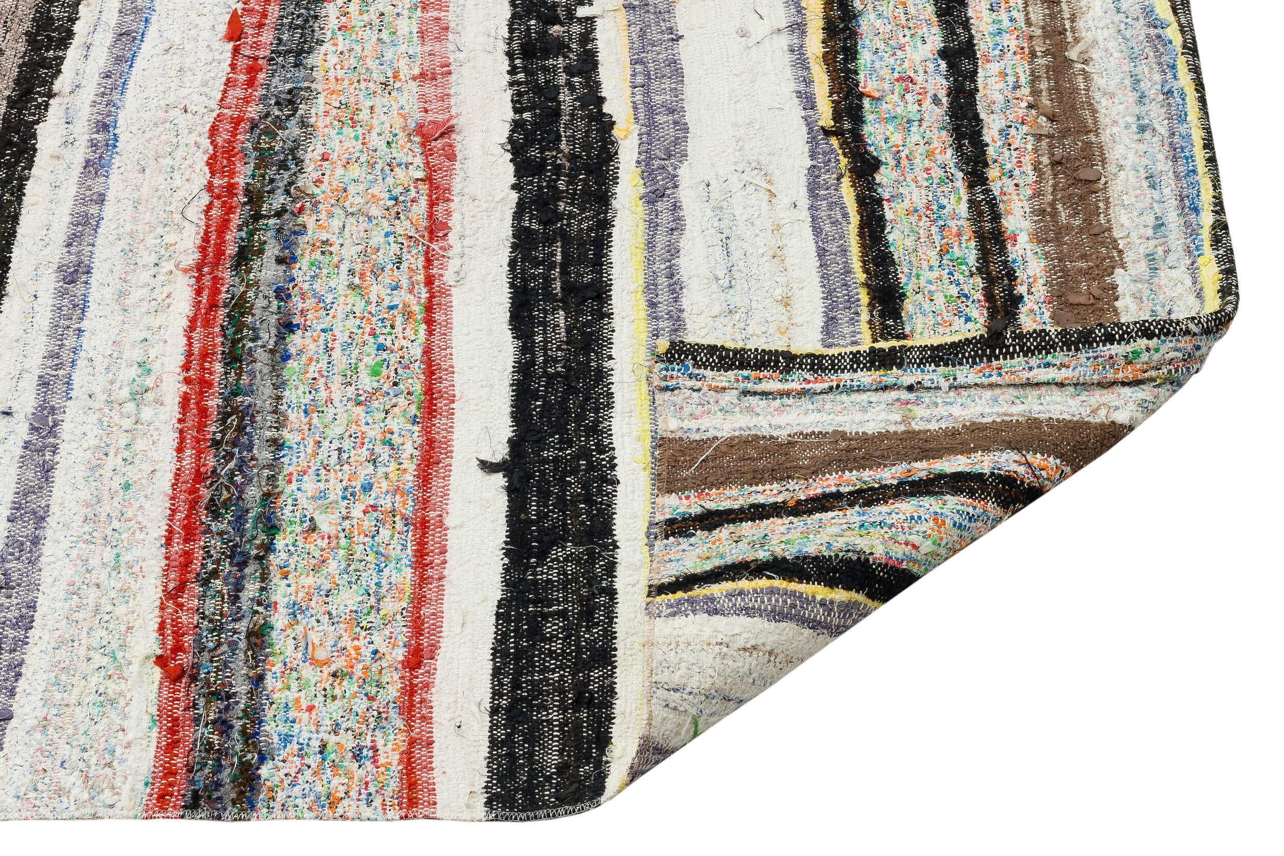 Girit Beige Striped Wool Handmade Area Rug 5'7" x 9'6"