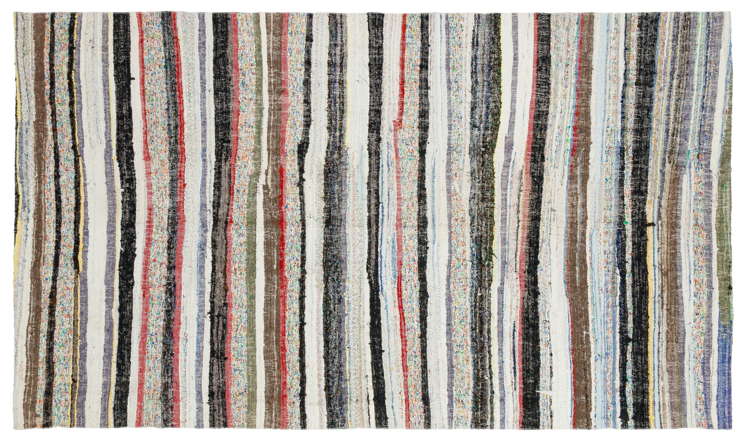 Girit Beige Striped Wool Handmade Area Rug 5'7" x 9'6"