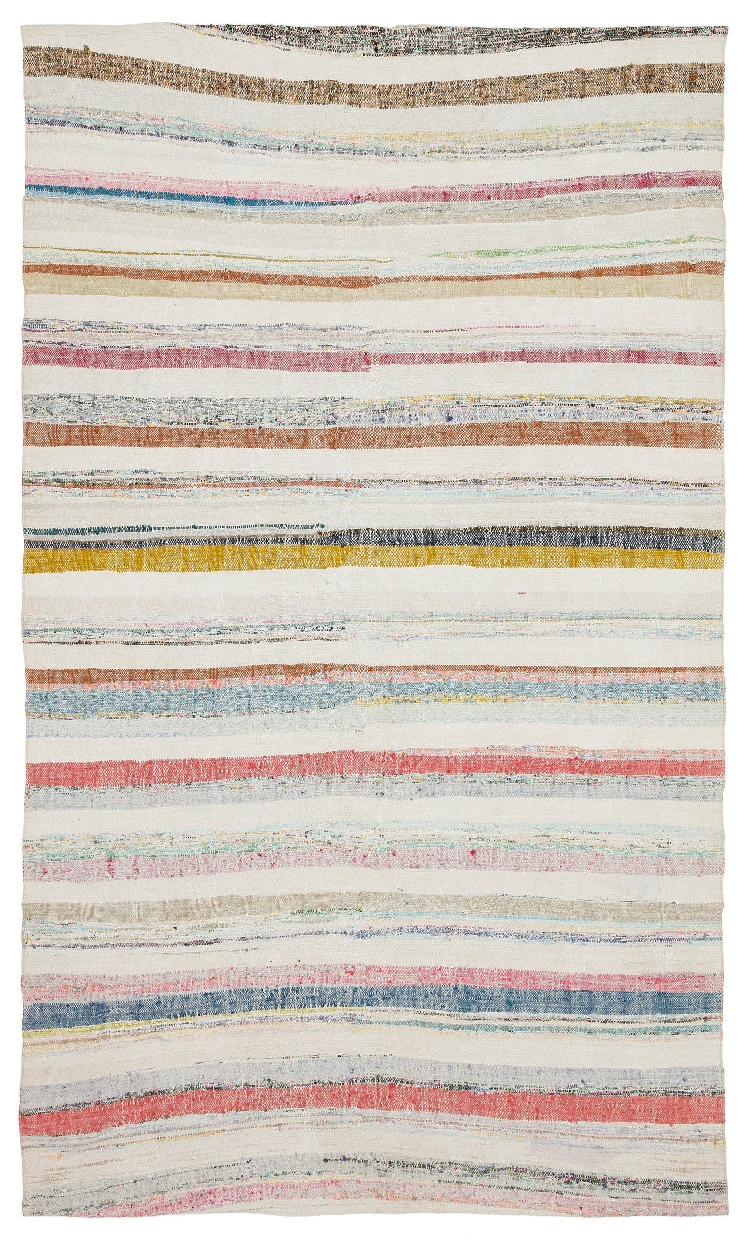 Girit Beige Striped Wool Handmade Area Rug 5'5" x 9'1"
