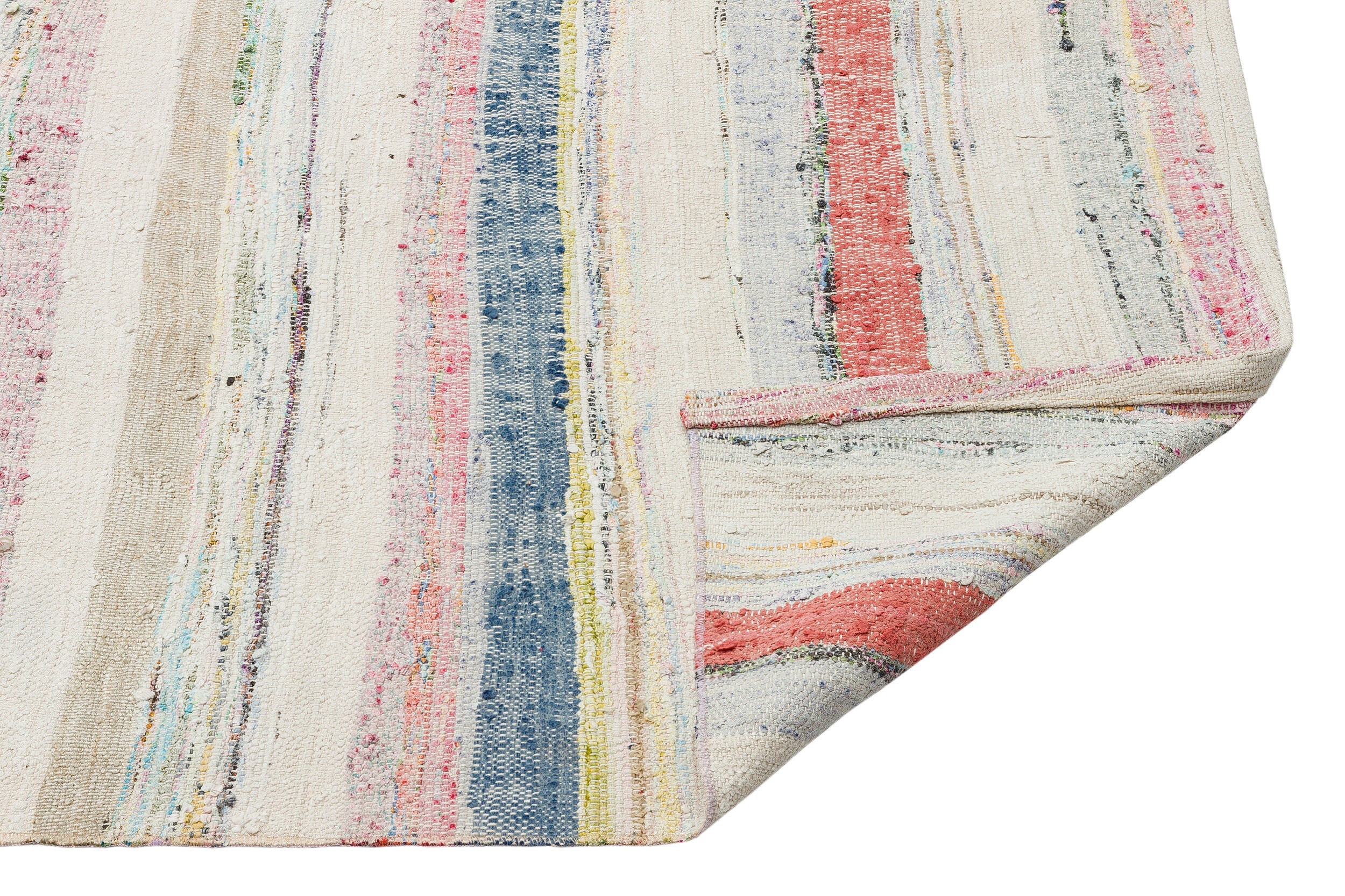 Girit Beige Striped Wool Handmade Area Rug 5'5" x 9'1"
