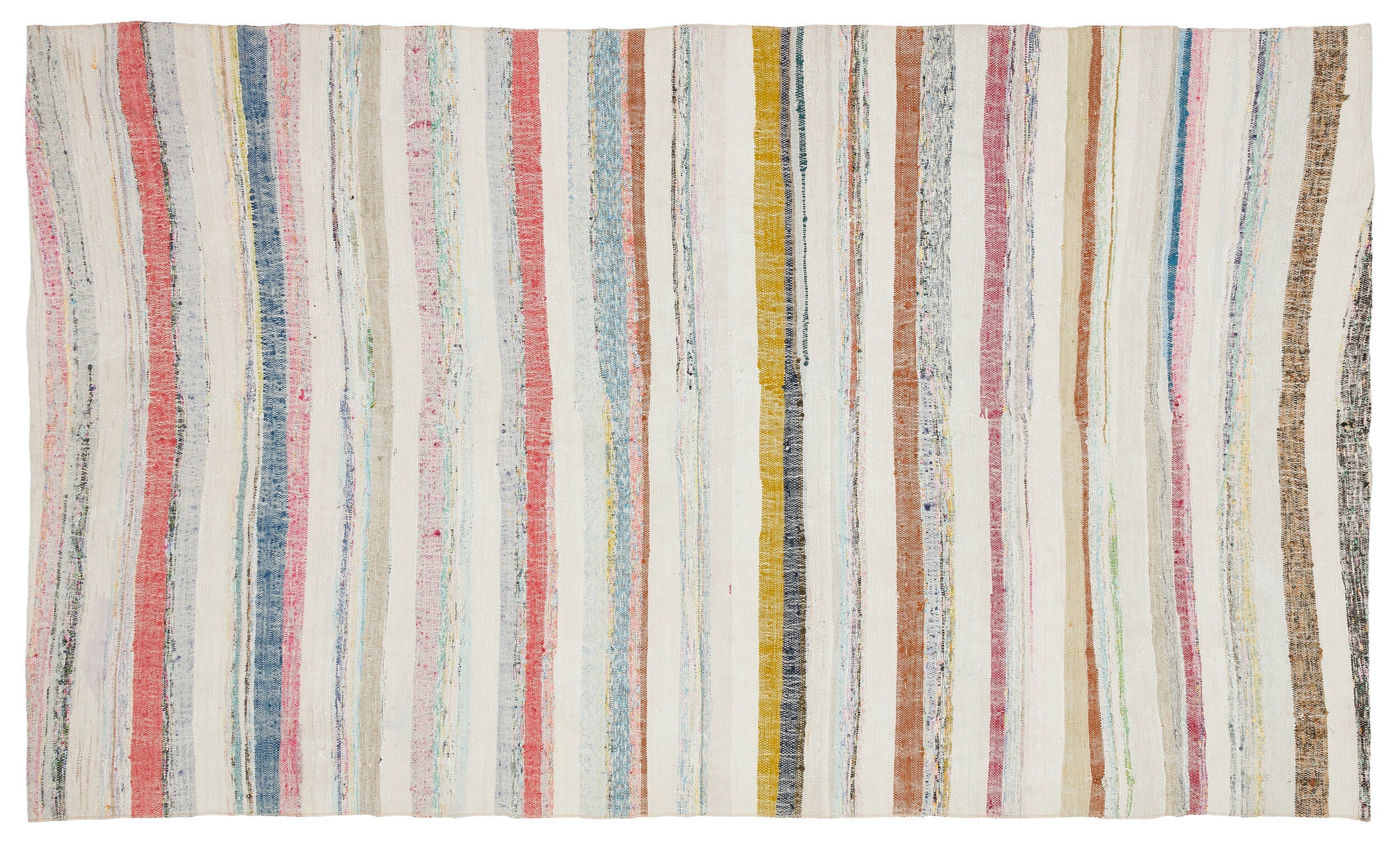 Girit Beige Striped Wool Handmade Area Rug 5'5" x 9'1"