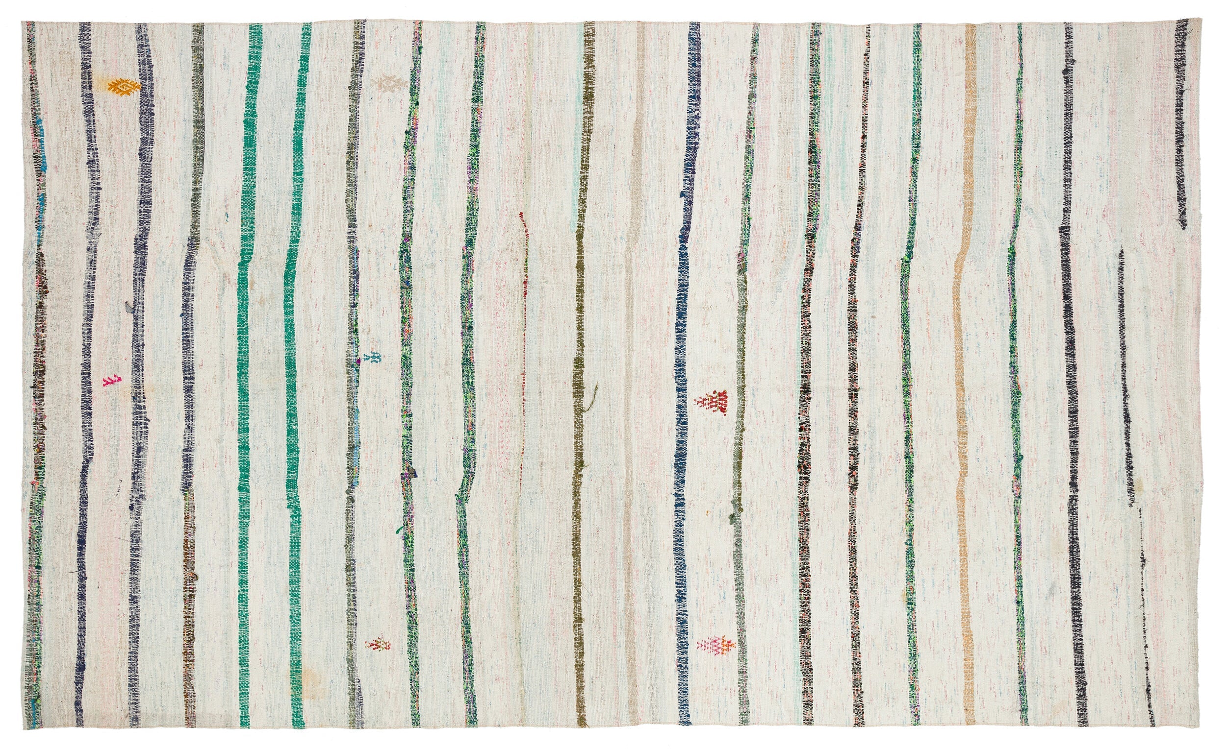 Girit Beige Striped Wool Handmade Area Rug 6'1" x 10'4"